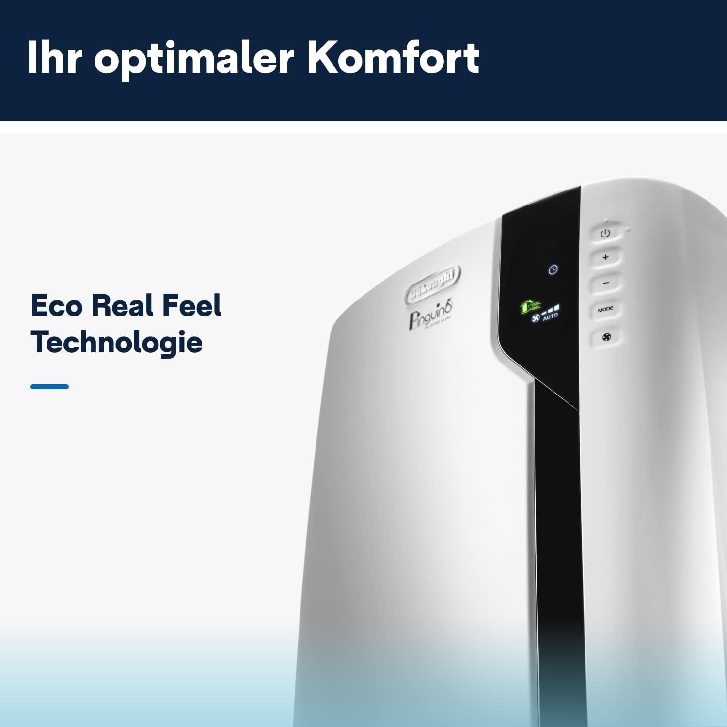 De'Longhi Pinguino PAC EX100 Silent mobiles Klimagerät mit Abluftschlauch, Klimaanlage für Räume bis 110 m³, Luftentfeuchter, Ventilationsfunktion, 24h-Timer, Weiß