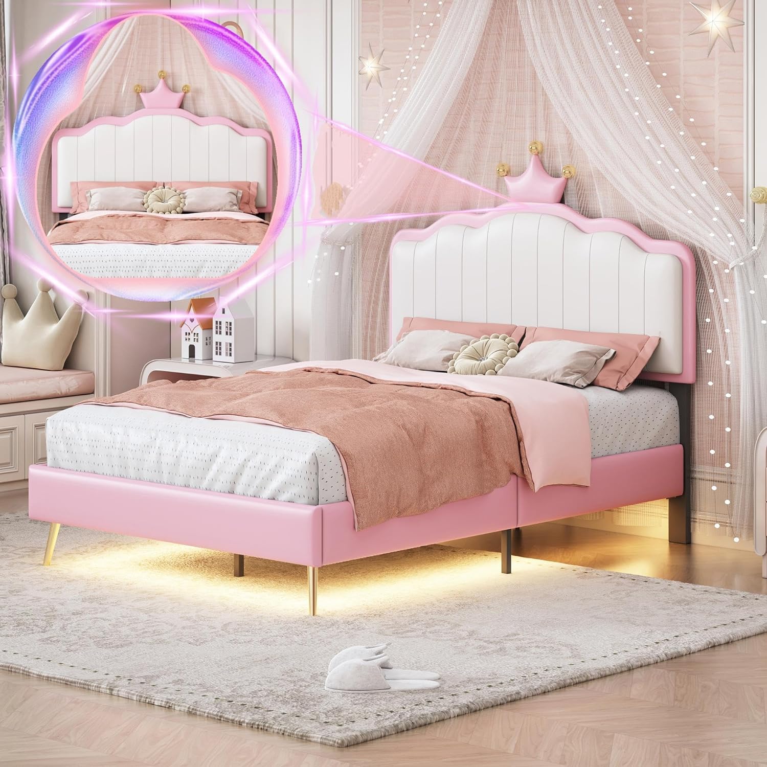 Linique Full Size Upholstered Bed Frame with LED Lights