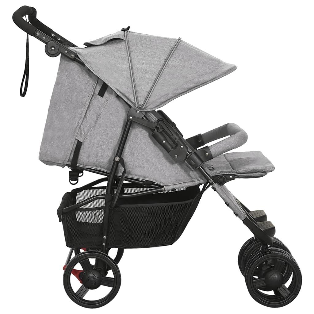Kinder-Buggy aus Stahl, Leinenstoff in Hellgrau