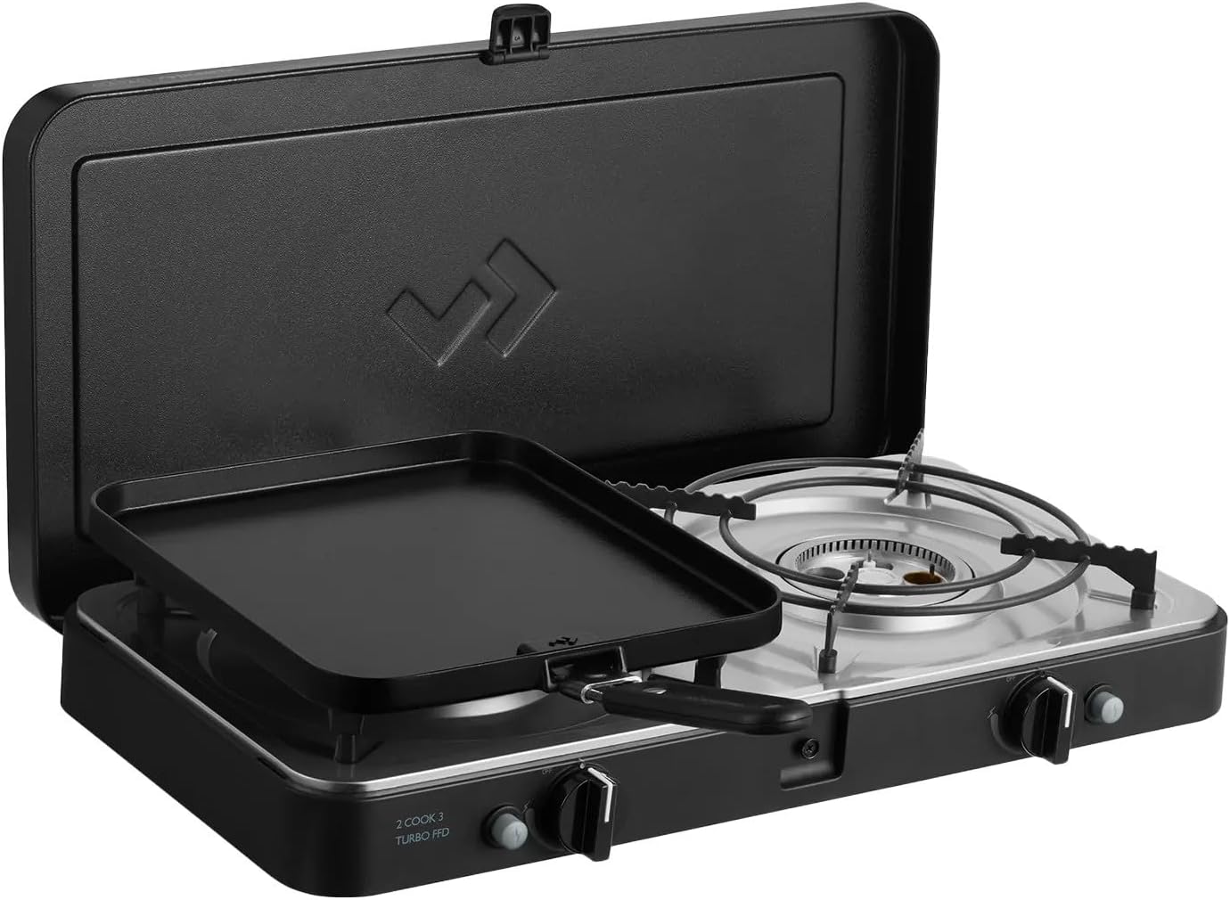 CADAC - 2 Cook 3 Turbo Deluxe und Universelle Grillkuppel - Gas Tischgrill mit 2 Brennern und Aluminium Grilldeckel - Outdoor Campinggrill Set mit Piezo-Zündung und Flammenausfallsicherung - 50mBar