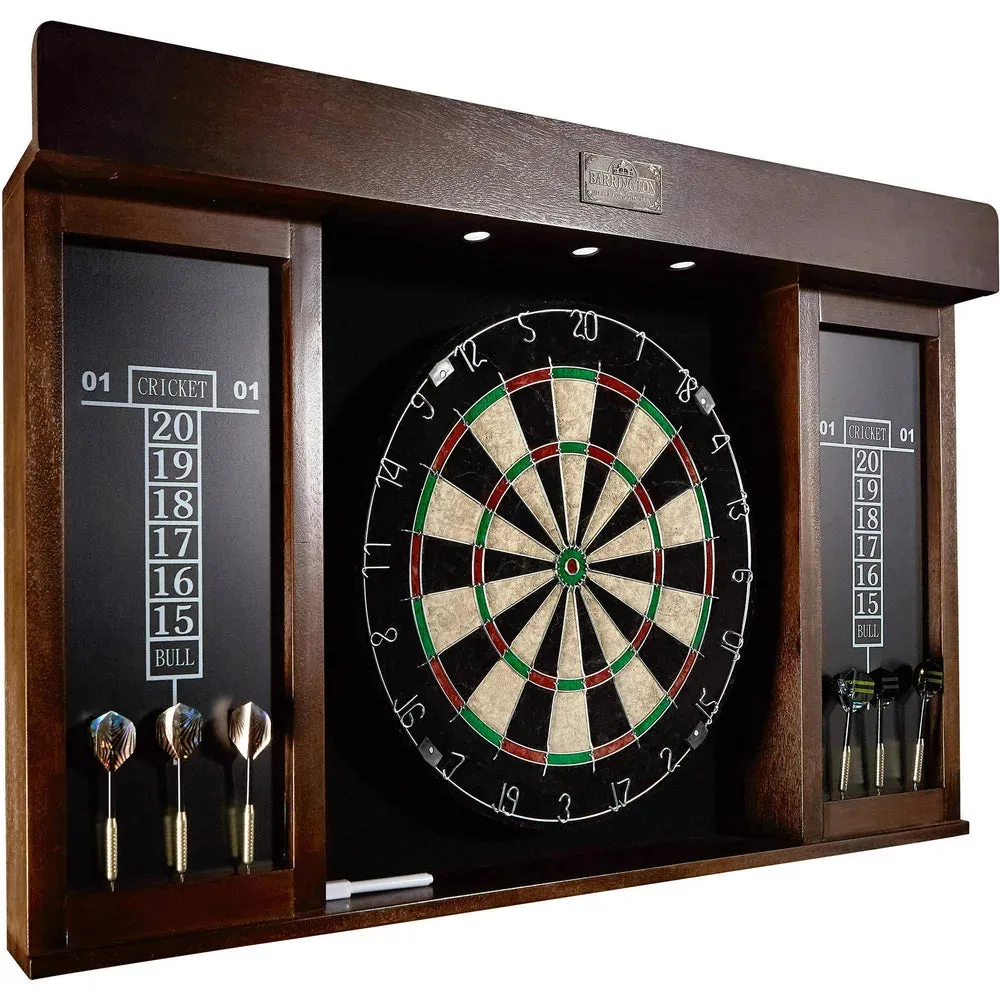 Barrington 40&prime;&prime; Dartboard Cabinet with LED Lights, Self Healing Board, Steel Tip Darts, Cricket Scoreboards