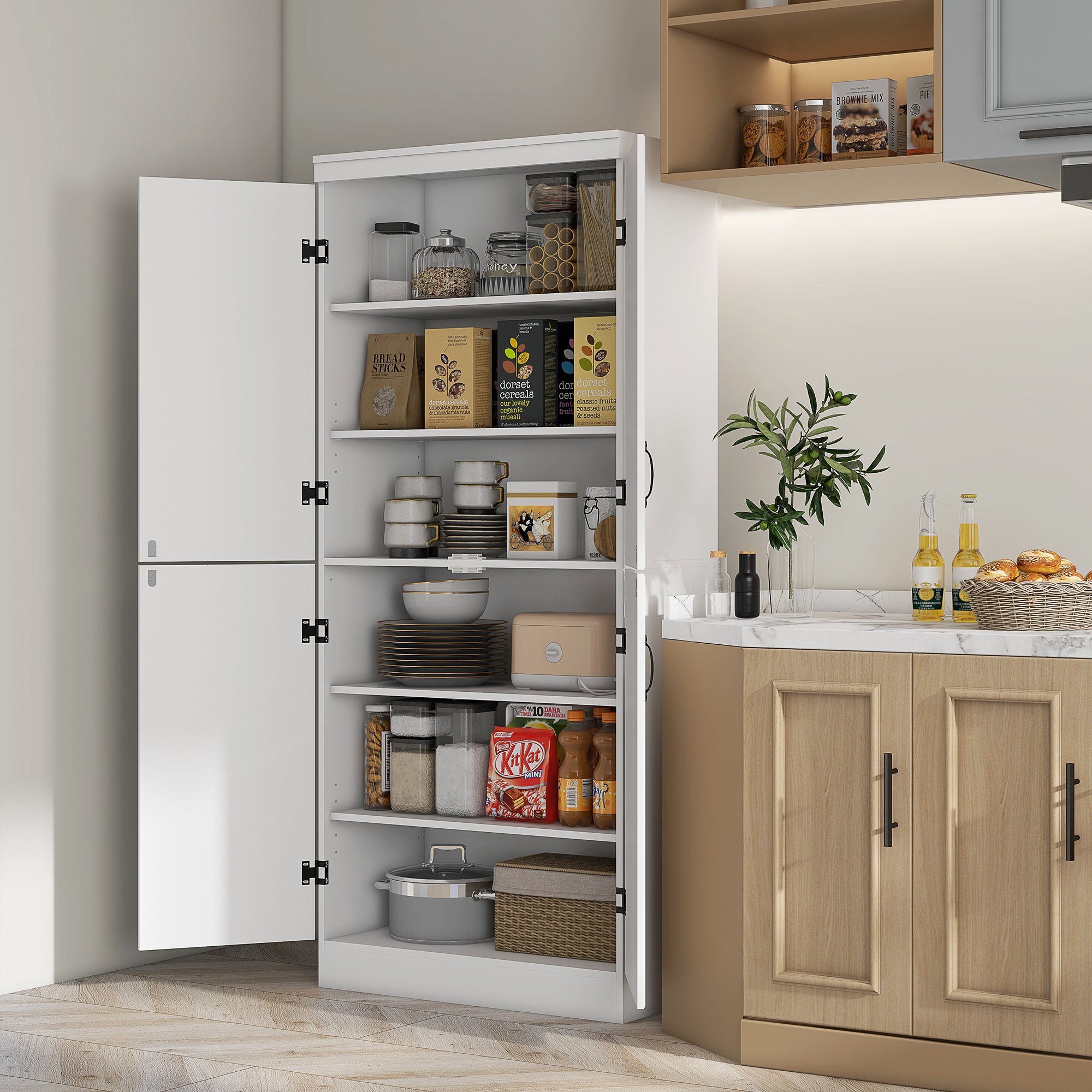 HOMCOM Küchenschrank Buffet für Esszimmer mit 4 Türen 6 Regale moderne Stil 76 x 40 x 177 cm weiß
