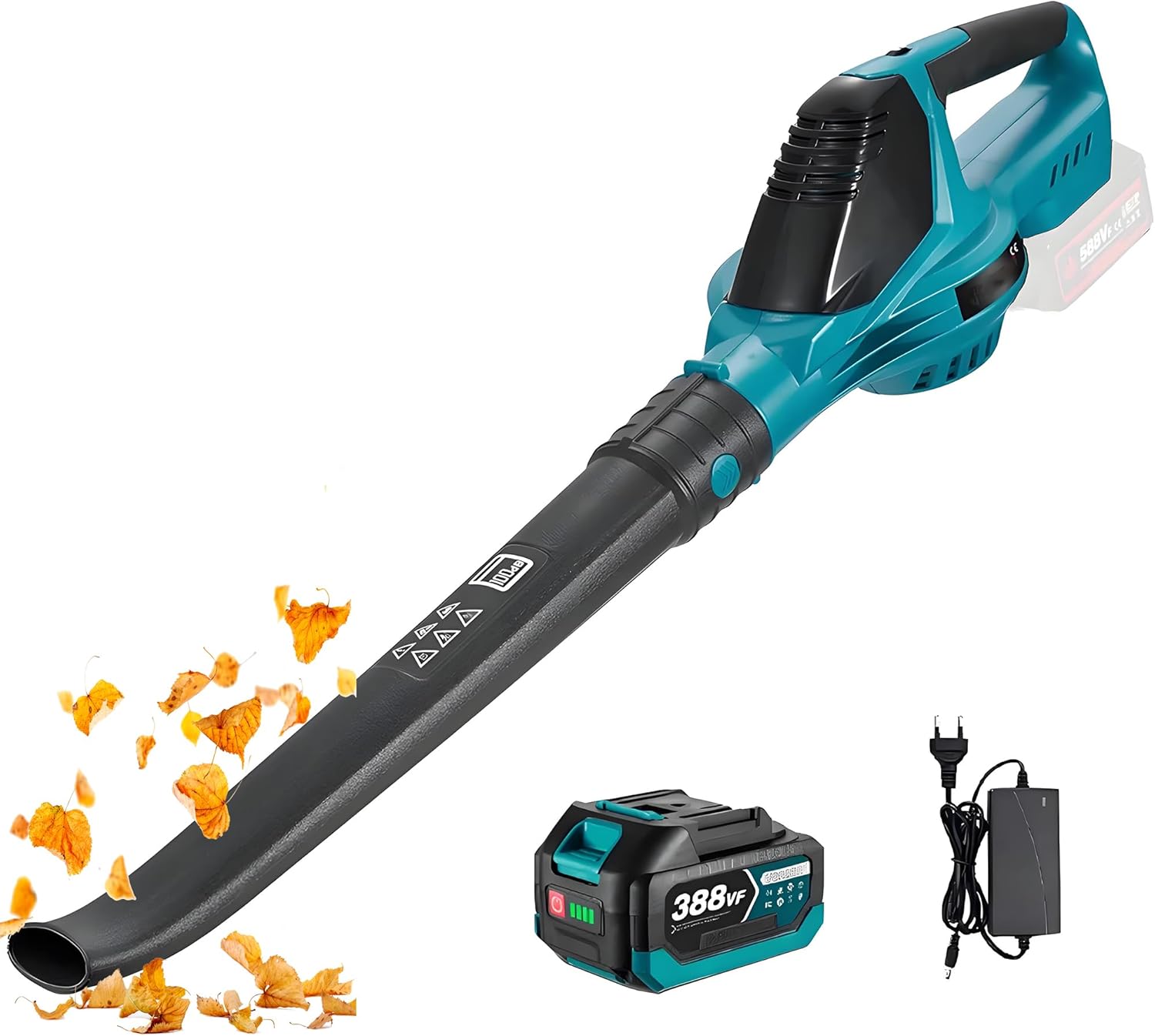 Laubbläser Akku für Makita Akku 18V, 219 km/h 5-Gang Luftgeschwindigkeit Gebläse, 28000RPM Bürstenlosen Leistungsstark Laubgebläse (Schwarz mit 2 Batterie)