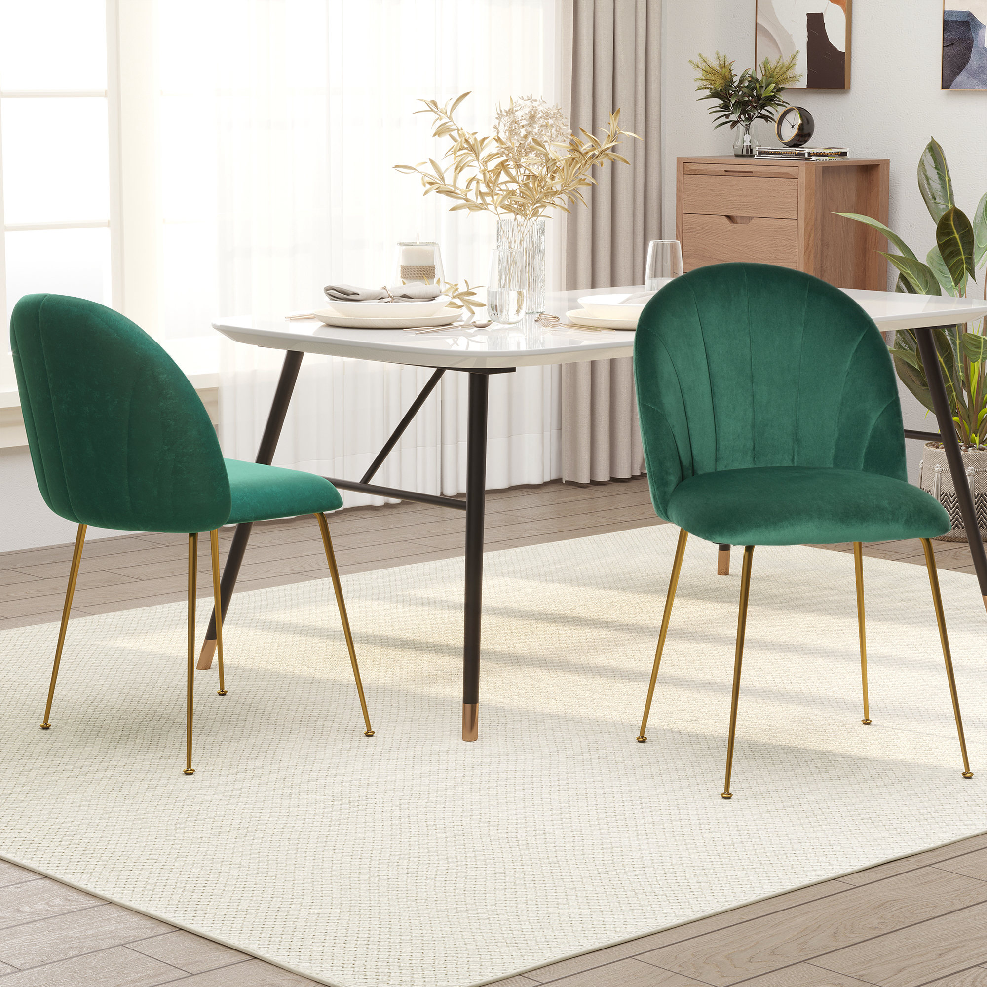 HOMCOM 2er-Set Esszimmerstühle im Retrodesign 52 cm x 52 cm x 81 cm Grün + Gold