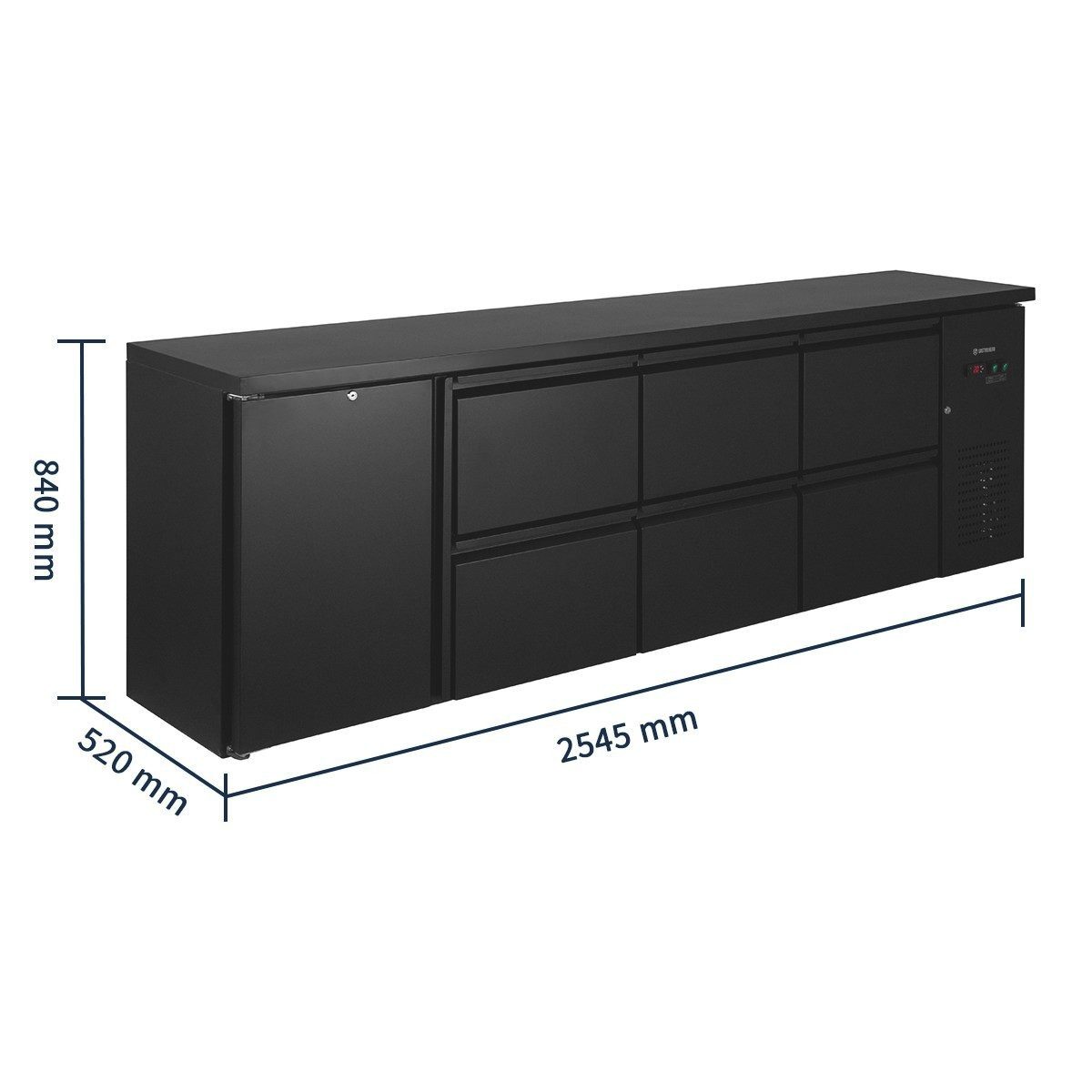 Kühlschrank Barkühltisch schwarz - 1 Tür & 6 Schubladen