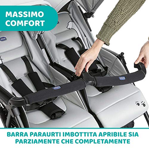 Chicco OHlalà Twin Passeggino Gemellare Doppio da 0 Mesi a 15 kg, Passeggino Leggero Reclinabile e Pieghevole, Poggiagambe Regolabili, Parapioggia e Capottina Estendibile Silver Cat, Grigio : Amazon.it: Prima infanzia