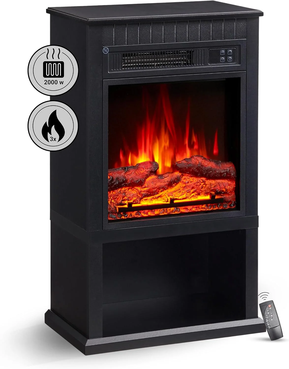 BALDERIA Elektrokamin, 2000 W, Schwarz, Ember, 3D-Flammeneffekt, Heizung