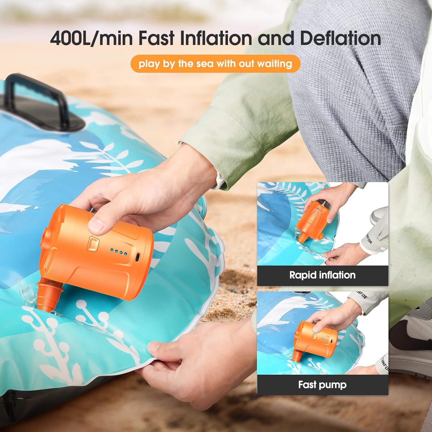 SUPPOU Pompa Elettrica, 5200mAh Pompa Elettrica per Materasso Gonfiabile può essere rapida per Gonfiare e Sgonfiare, Adatto per Materasso Gonfiabile, Materassino Campeggio, Piscina Gonfiabile