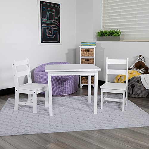 Flash Furniture Tavolo e sedie per Bambini in Legno Massiccio per Sala Giochi, Camera da Letto, Cucina, Pezzi, ingegnerizzato, Bianco, 3 Piece Set : Casa e cucina