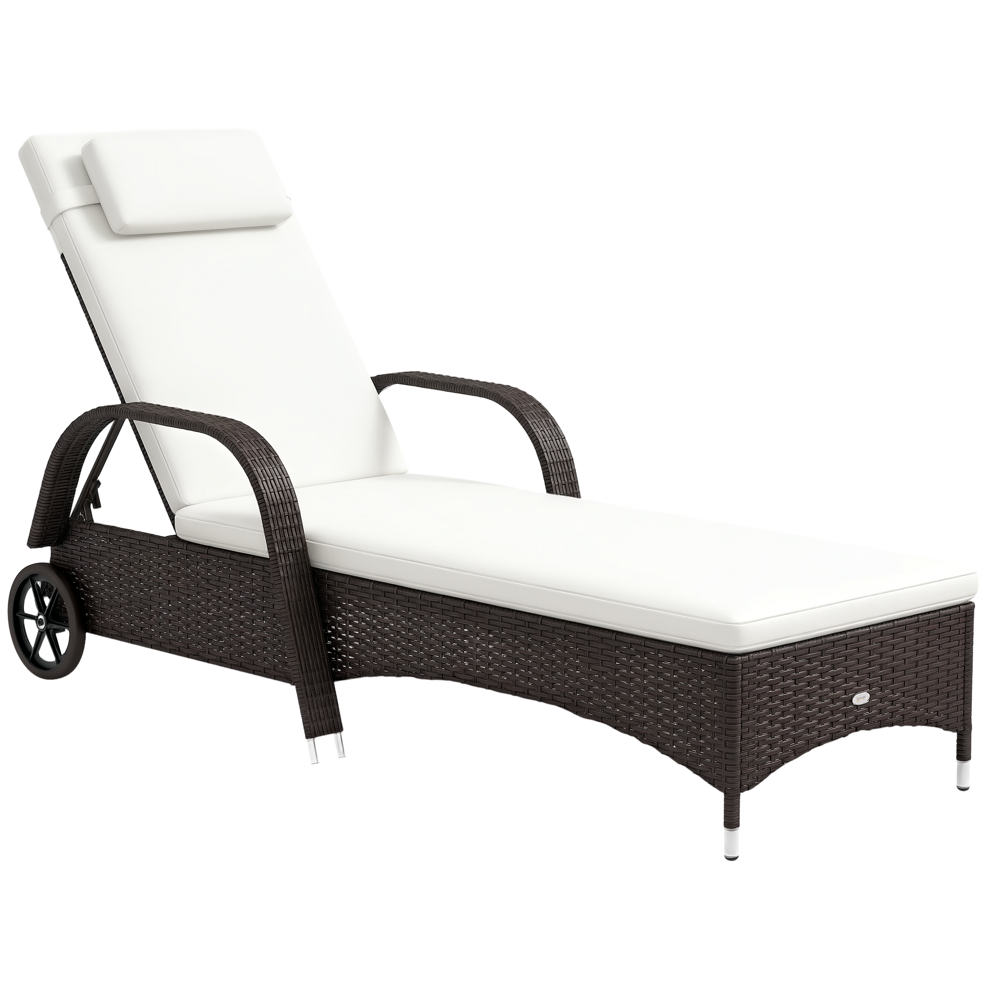 Outsunny Gartenliege mit Auflage, verstellbare Rückenlehne, Metallgestell, Polyrattan, schwarz+creme, 200 x 73 x 103 cm