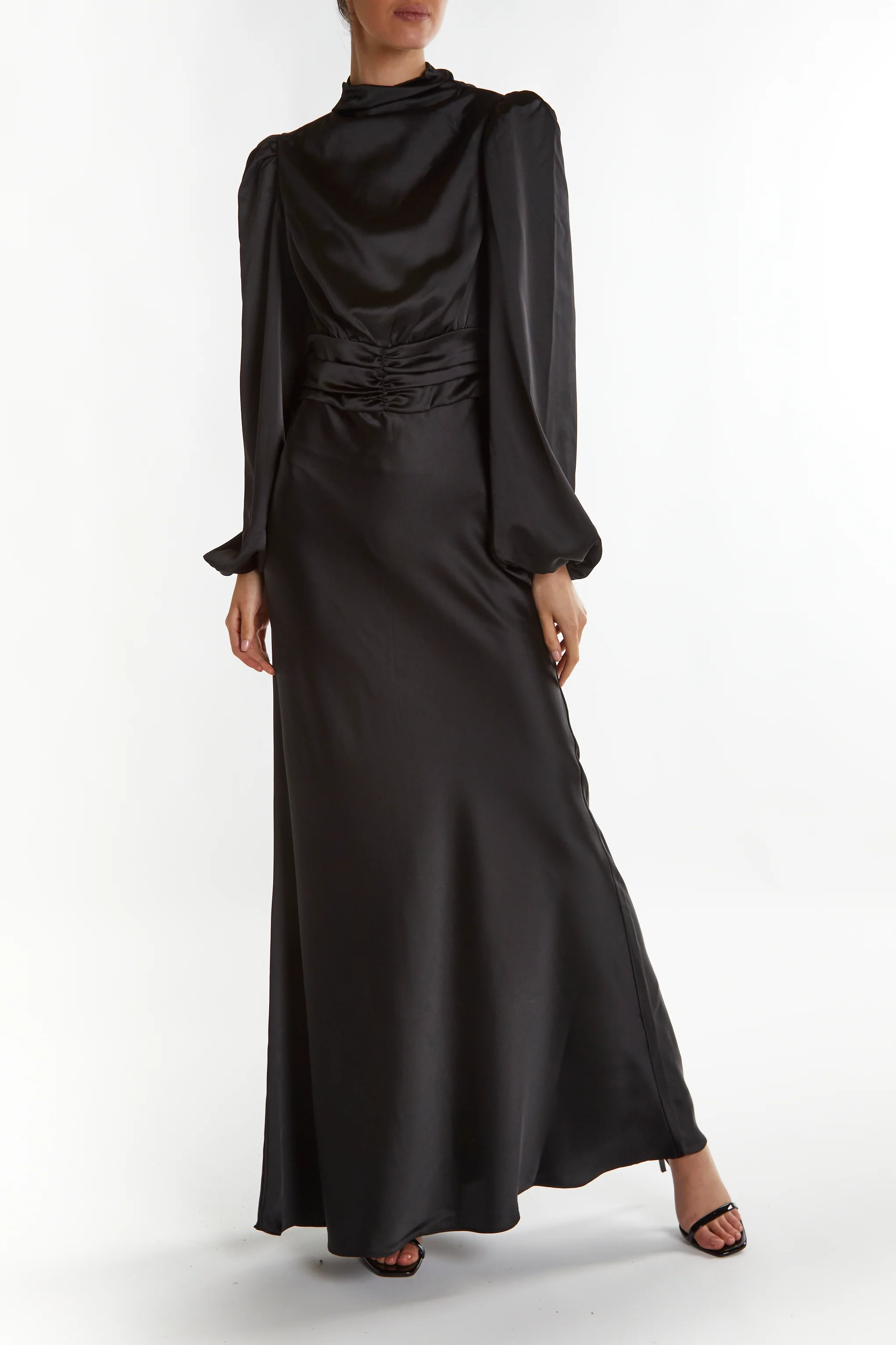 Sutton Black High Cowl-Neck Maxi Dress