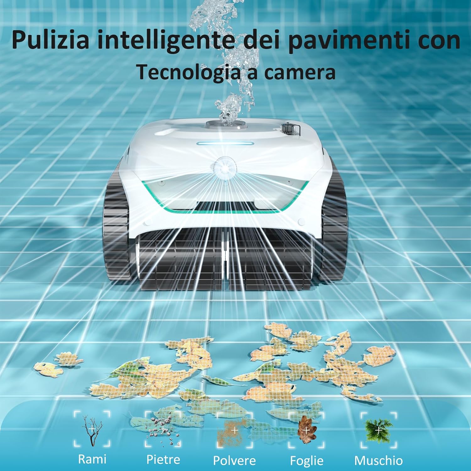 WYBOT C2 Vision AI telecamera robot piscina cordless con batteria, robot piscina pareti e fondo, filtrazione a due strati, motore brushless, aspirazione potente, per piscine interrate fino a 180㎡