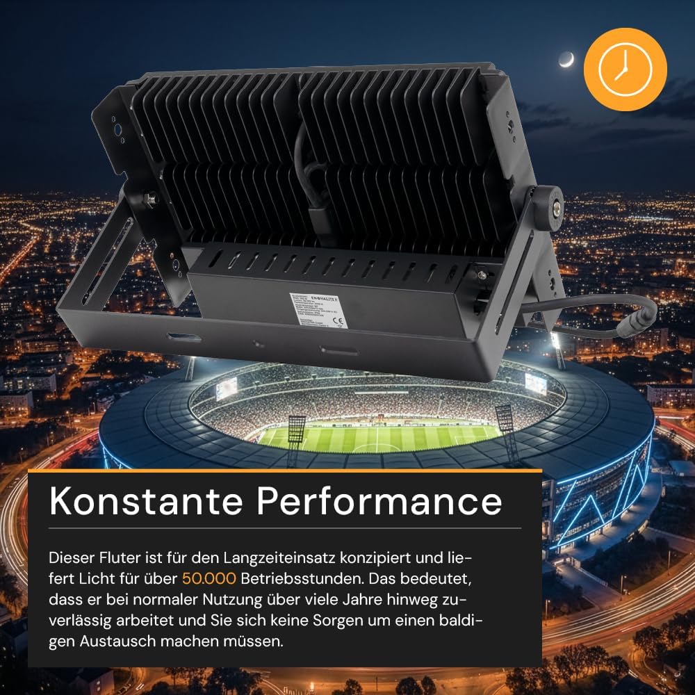 4x LED Außenstrahler 300W 5000K Neutralweiß 39000lm, IP66 Wasserdicht, IK10 Flutlicht Strahler für Stadionbeleuchtung Baustelle Sportplatz, robuste Industrieleuchte für außen