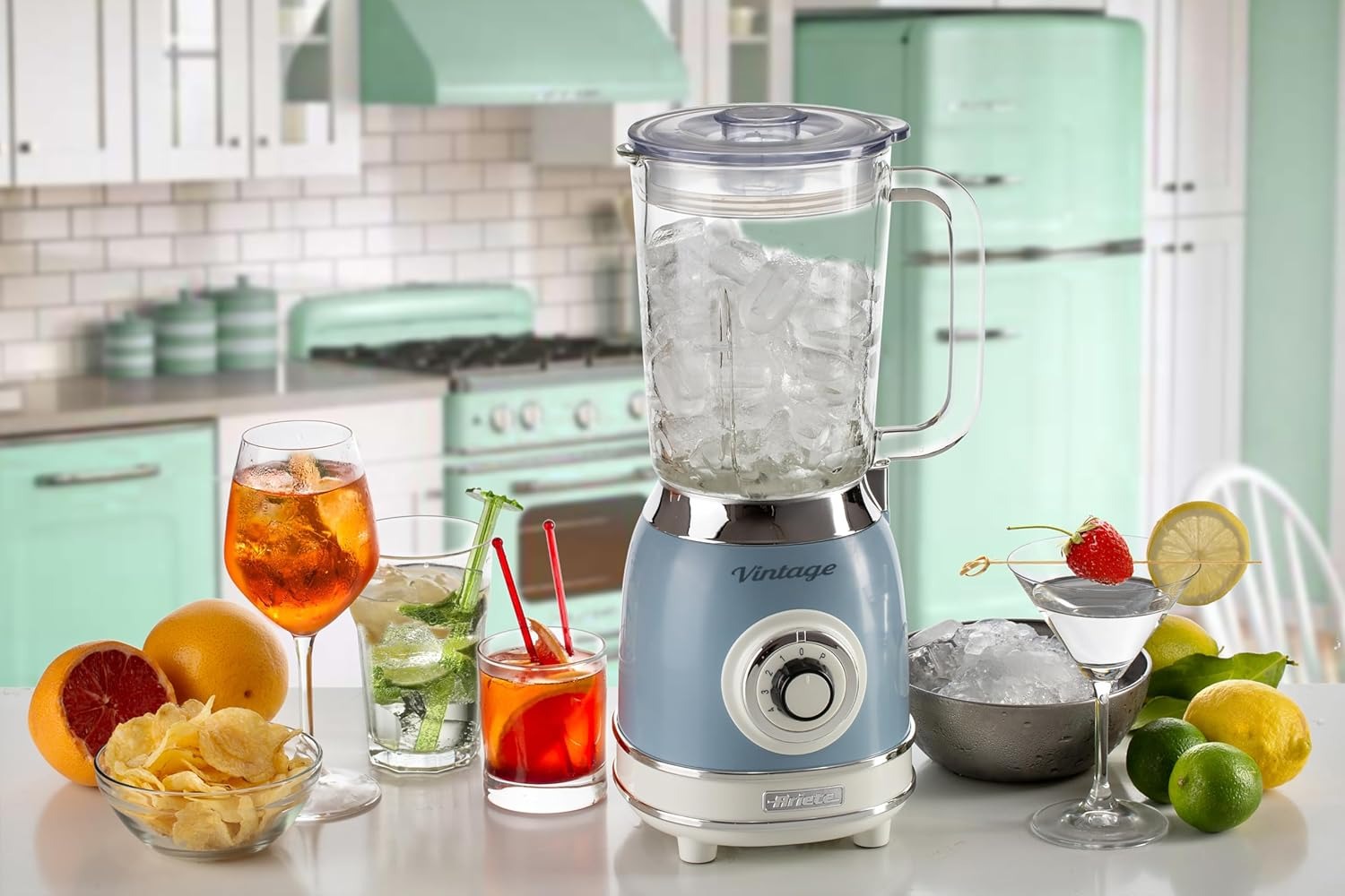 Ariete 583, Frullatore Vintage con tazza in vetro da 1,5 Litri, 4 Lame in Acciaio Inox, 4 Velocità + Pulse,1000 Watt, Verde