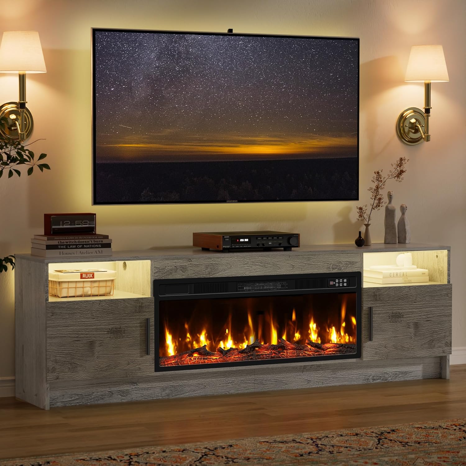 70 Inch Fireplace TV Stand for Living Room with 36