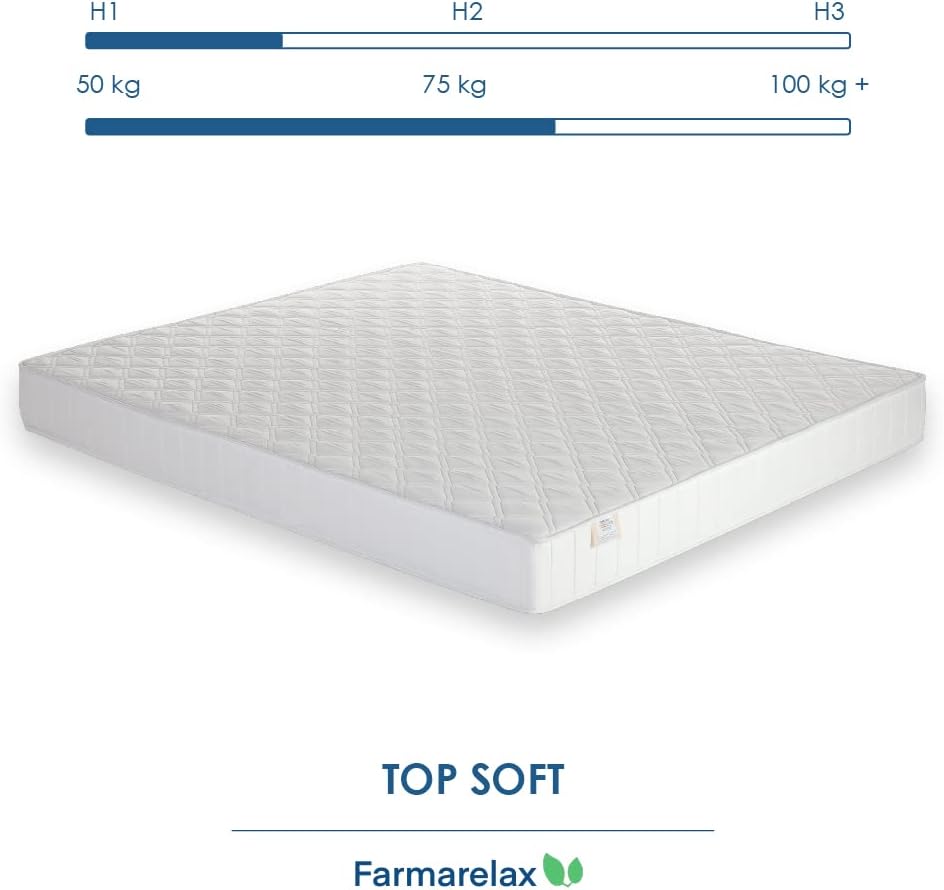 Farmarelax Double Mattress 160 x 190 cm, Height 19 cm, Waterfoam, Antibacterial, Orthopaedic, Non-deformable, Hypoallergenic and Breathable, Made in Italy, Top Soft