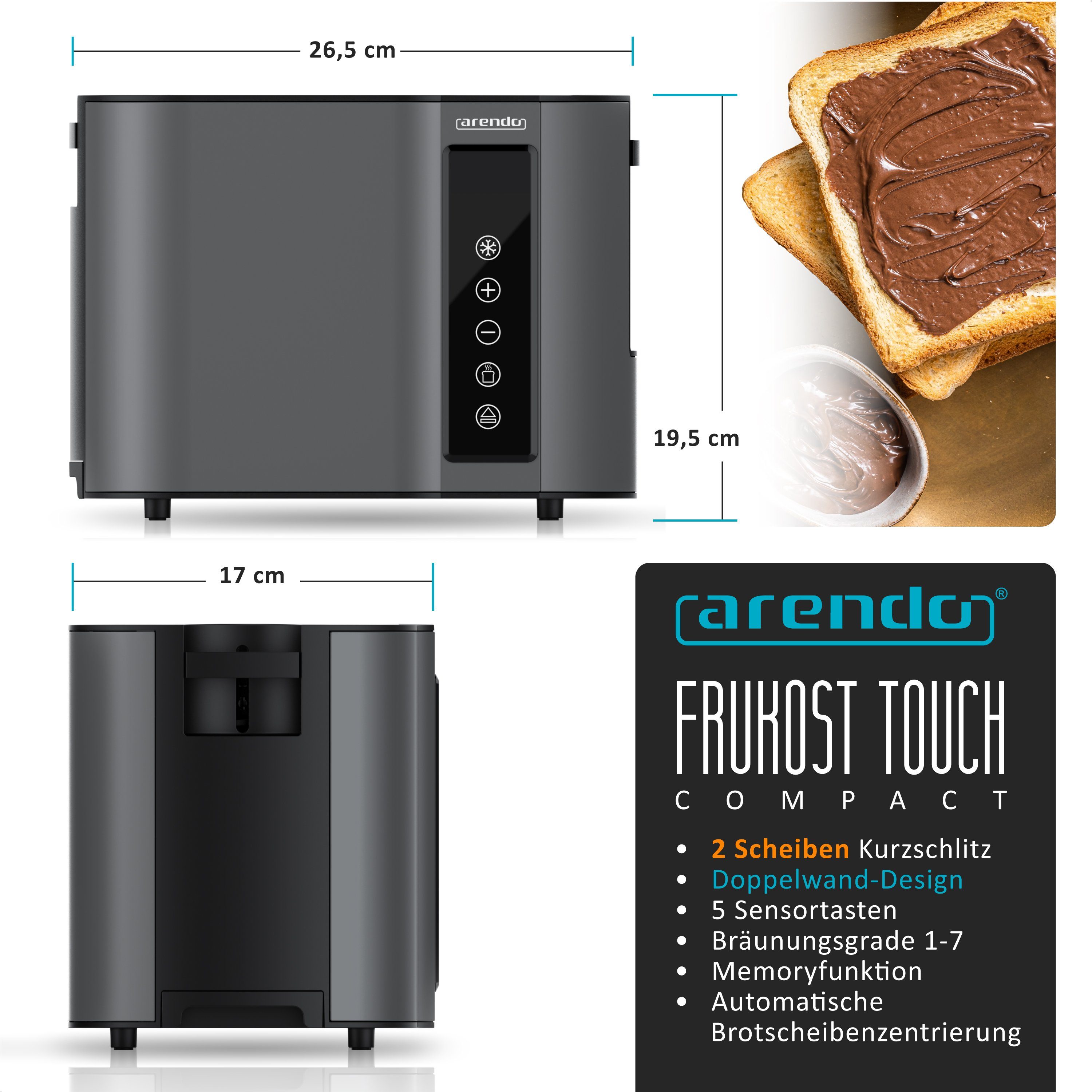 Toaster Wärmeisoliertes Doppelwandgehäuse, 2-Scheiben, Display Restzeitanzeige