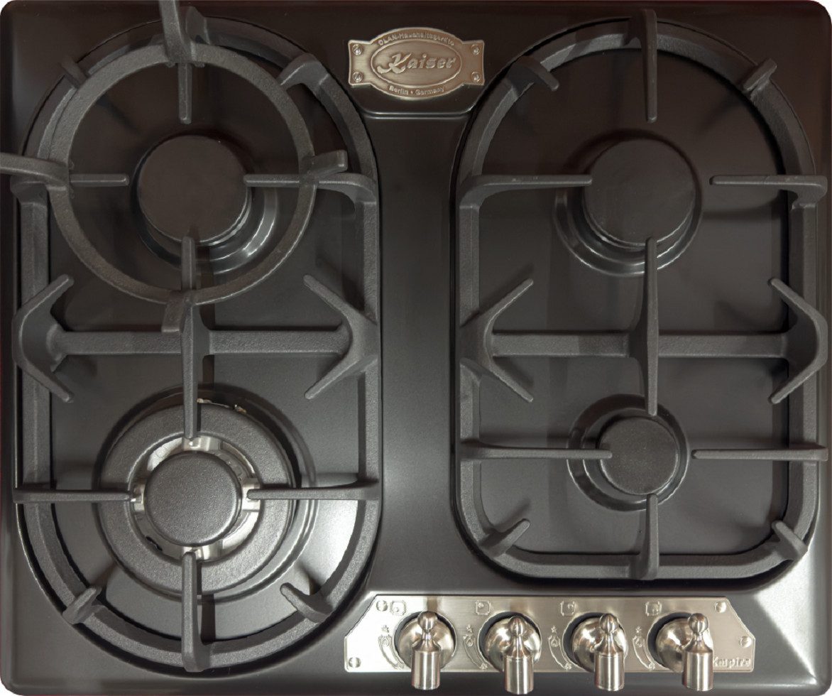 Gas-Kochfeld 60 cm Silber Einbau Gaskochfeld, 4 Gasbrenner, Metall-Drehknebeln KG 6325 Em Sil Turbo