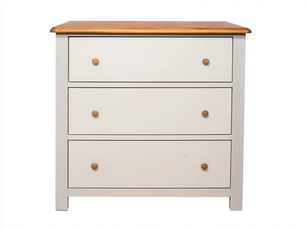 Kommode mit Schubladen - Holz-Metall - 118x46x88 cm - Weiß-Natur - Landhausstil