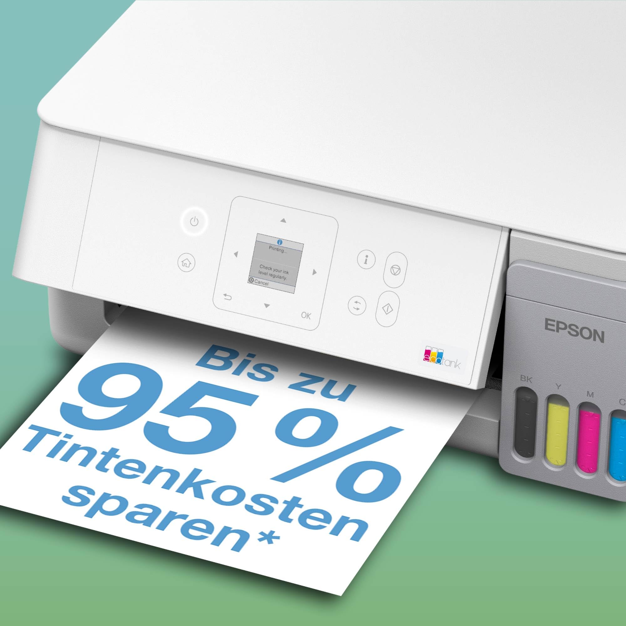 EcoTank ET-2926 Multifunktionsdrucker für Haushalte, WLAN, A4, Drucken, Kopieren, Scannen mit LC-Display und AirPrint, inklusive Tinte für bis zu 3
