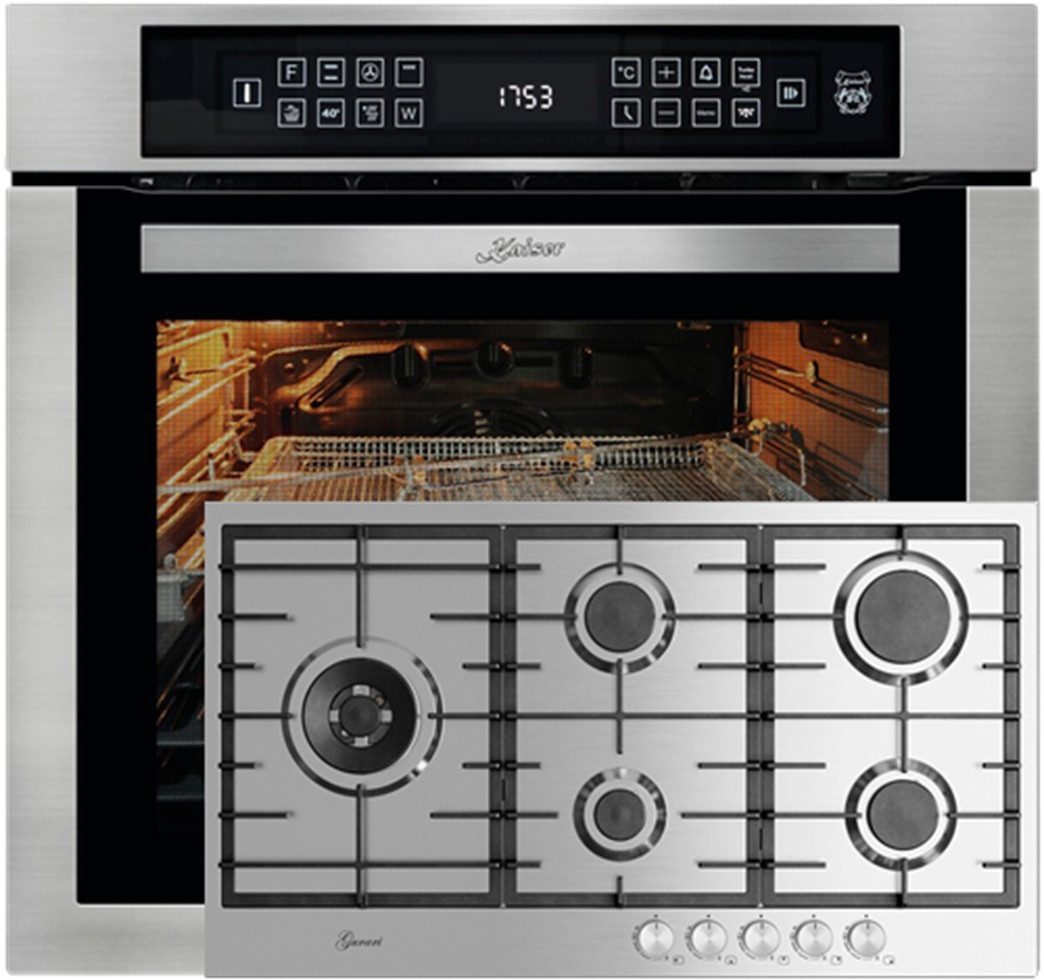 Backofen-Set Herd Set Autark Einbaubackofen,Edelstahl,79L 15 Fkt., 60 cm+Gas-Kochfeld 90 cm, Edelstahl, 4,0 KW WOK, 5 Gasbrenner,Erdgas, FL.Gas EH 6306 R+GCH FG 905
