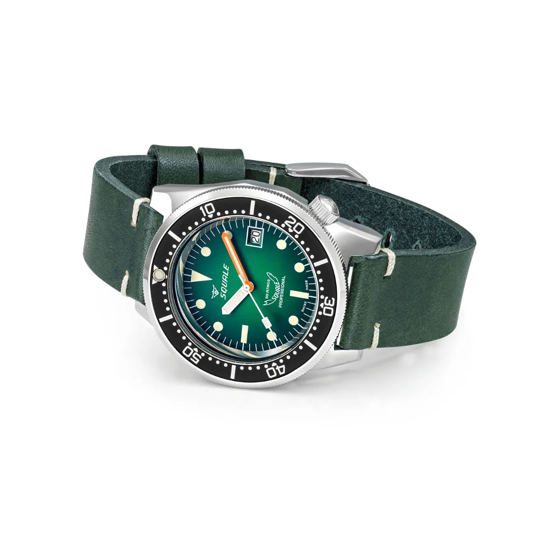 Orologio Squale 1521 quadrante verde cassa lucida pelle 1521PROFGR.PVE