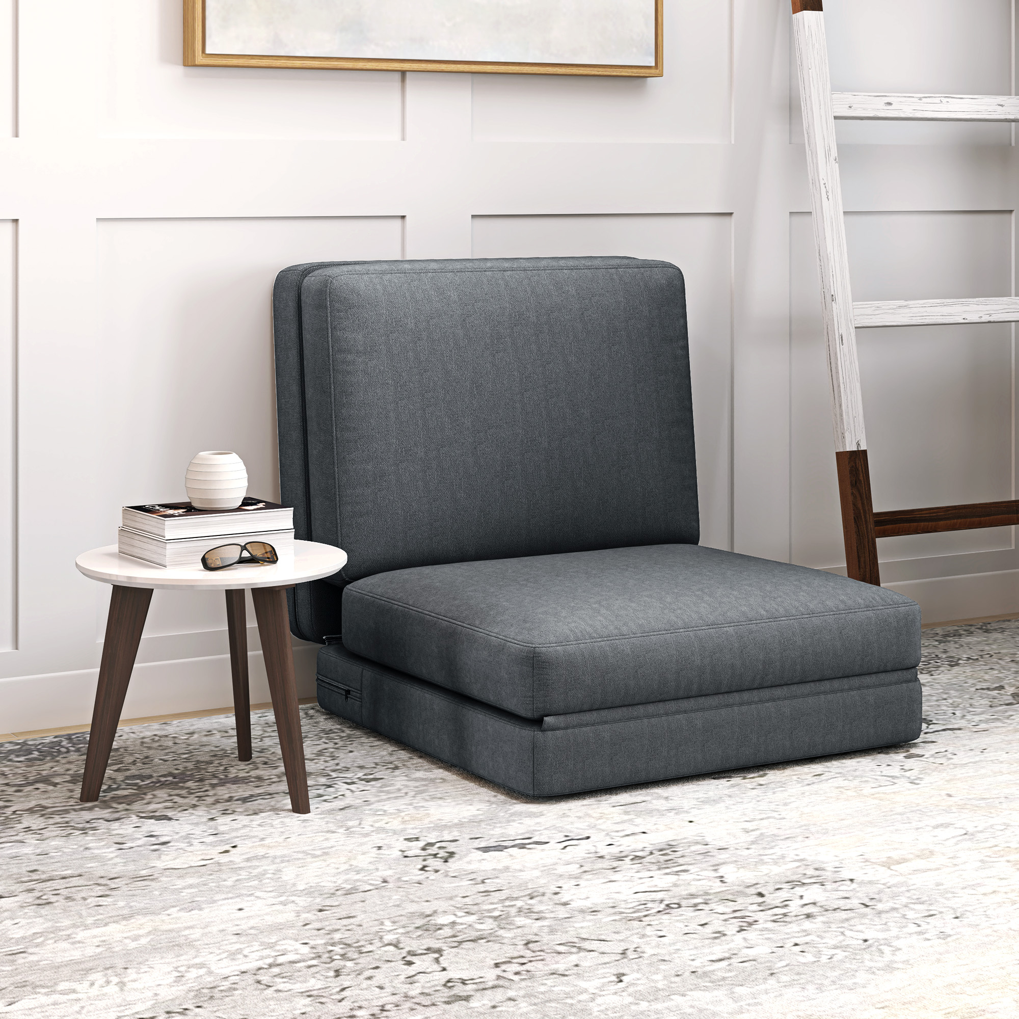 HOMCOM Faltbarer Bodensessel mit Kissen, wandelbares Polstersofa, Wohnzimmer, Gästezimmer, Büro, 75 x 268 x 18 cm, Dunkelgrau
