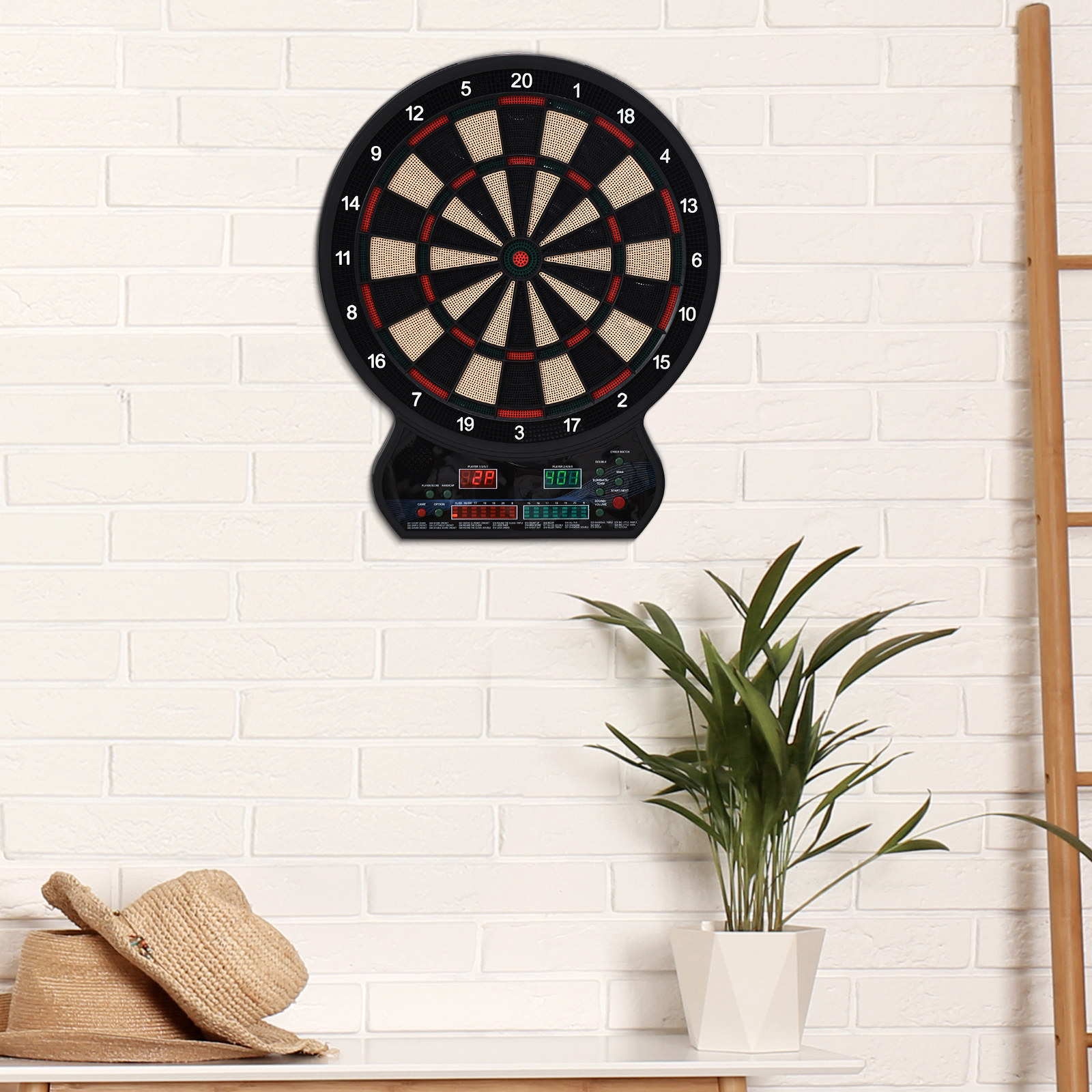 HOMCOM Elektronisches Dartspiel 27 Hauptspiele für bis zu 8 Spieler LED-Anzeige Schwarz