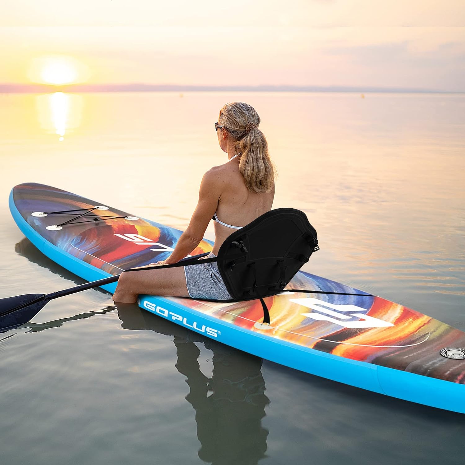 COSTWAY SUP Gonfiabile 320 cm Adulti, Stand Up Paddle Gonfiabile con Pagaia Regolabile, 9 Anelli a Forma di D, Zaino, Pompa, Cordino, Sedile e Triple Pinne, Carico 150 kg, 320 x 76 x 15 cm