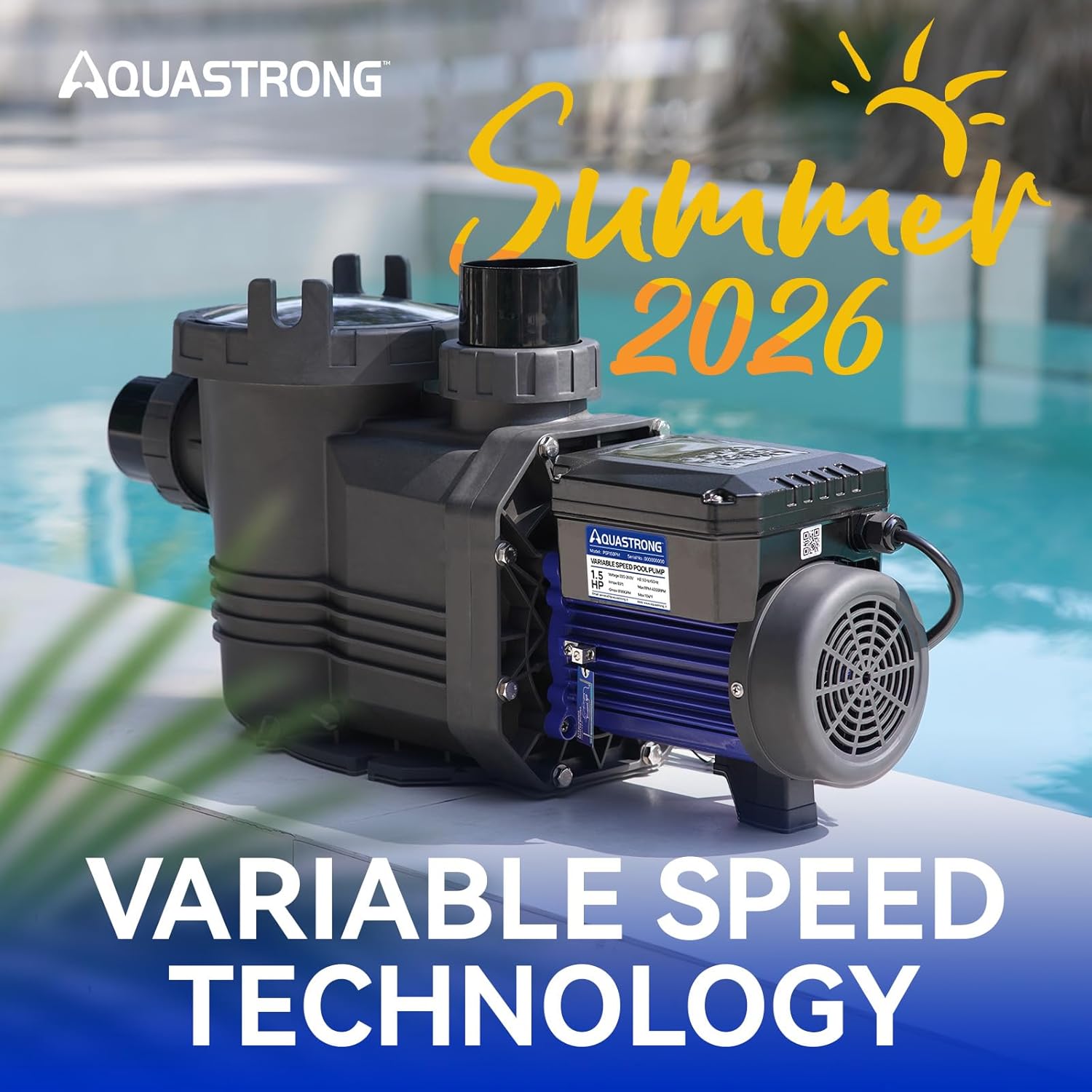 Aquastrong Variable Speed Pool Pump In/Above Pool Pump Energy Efficient High Flow Powerful Self Primming Swimming Pool Pumps with Filter Basket Dark Black