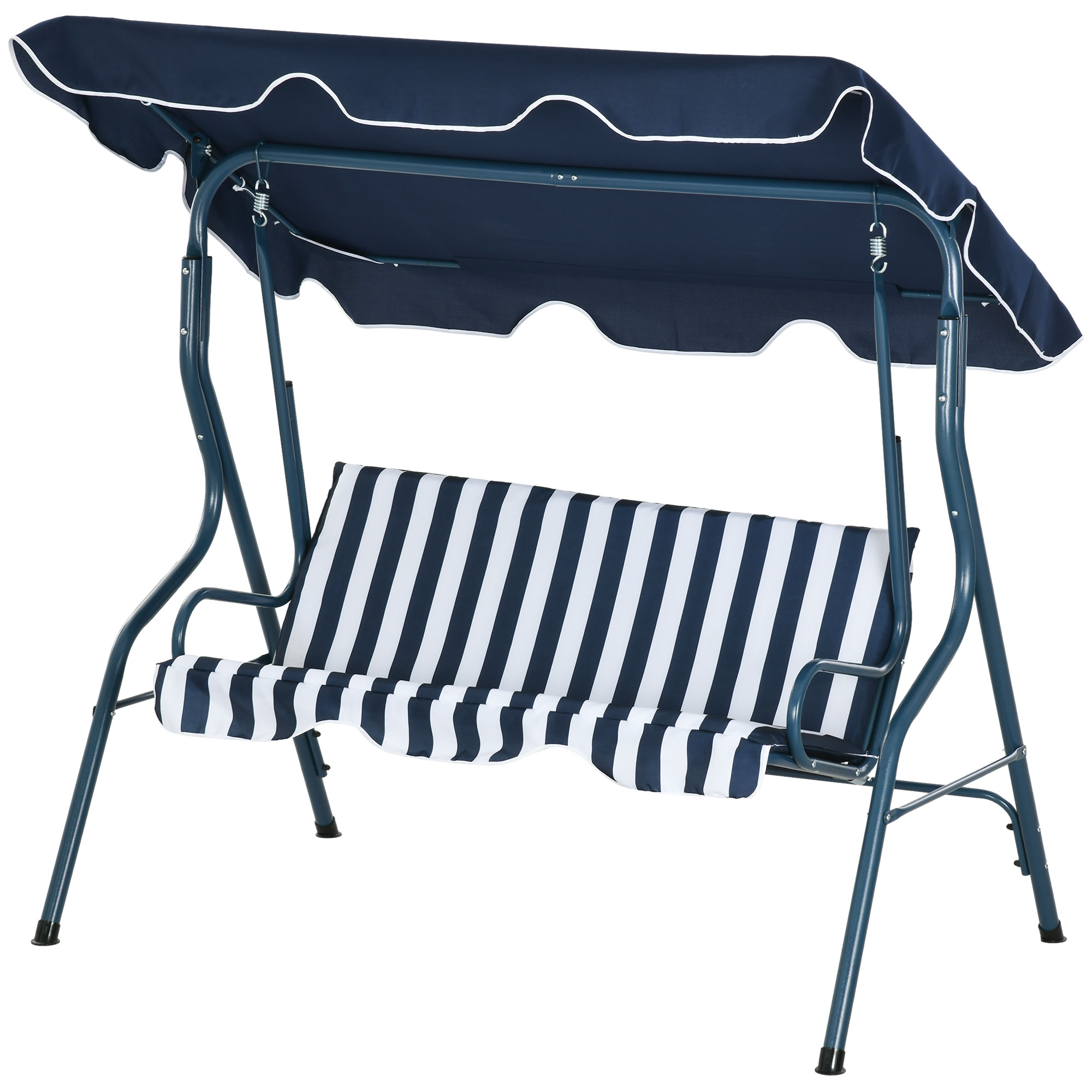 Outsunny Gartenliege 3-Sitzer Mit wasserdichtem Dach, Verstellbarer Neigung, Polsterung Blau Weiß Gestreift