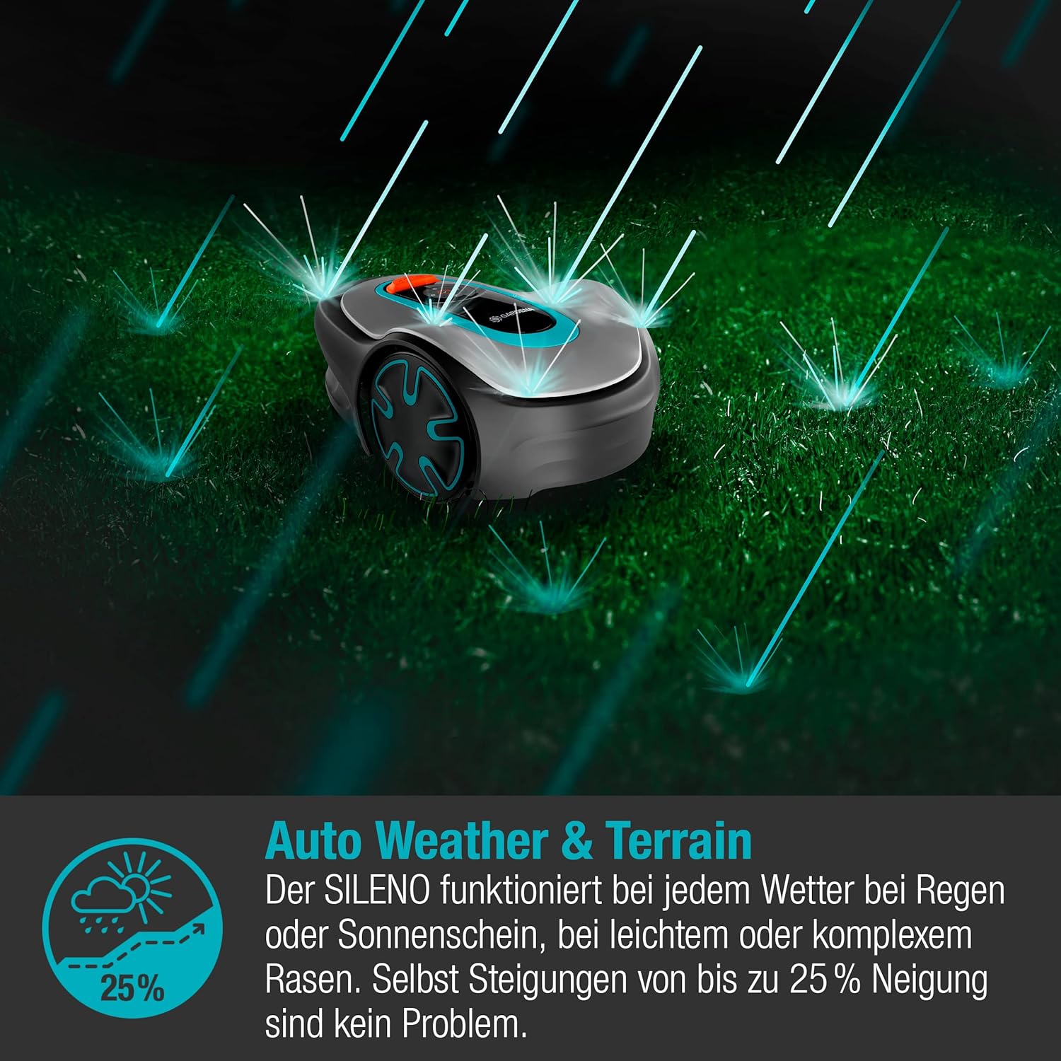 Gardena Mähroboter SILENO minimo 250 m2: intelligenter Rasenmäher mit optimaler Konnektivität, mit Gardena Bluetooth App programmierbar, DE-Version (15201-20)