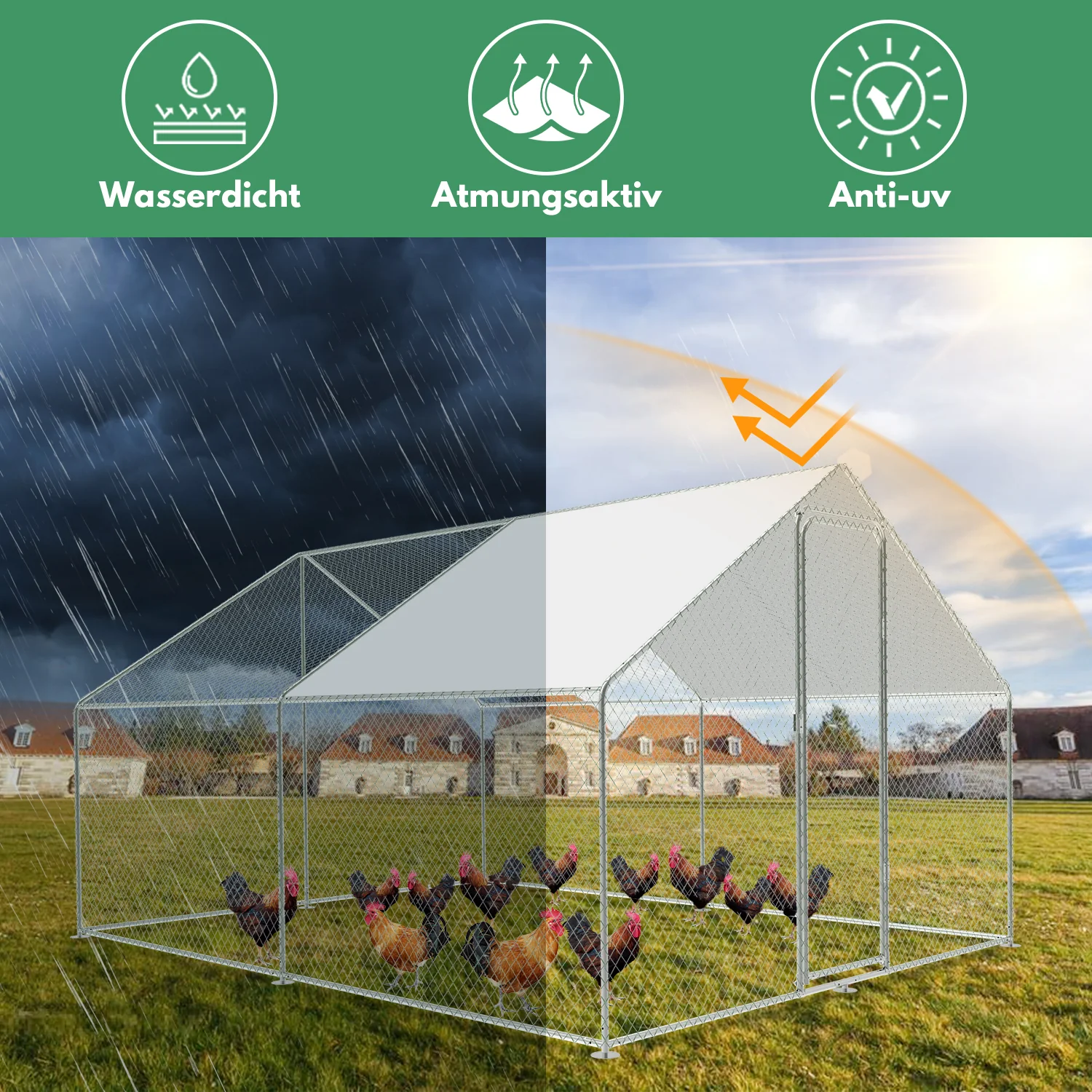 2025 Sonnewelt Kippenhok Metaal Vrijloopren met Dakzeil 332m