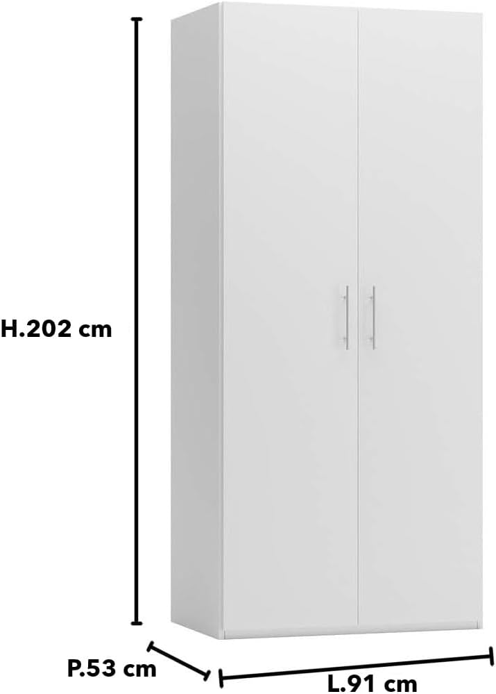 Swift Wardrobe 2 Doors Bedroom Matt White Made in Italy L.91 D.53 H.202 cm