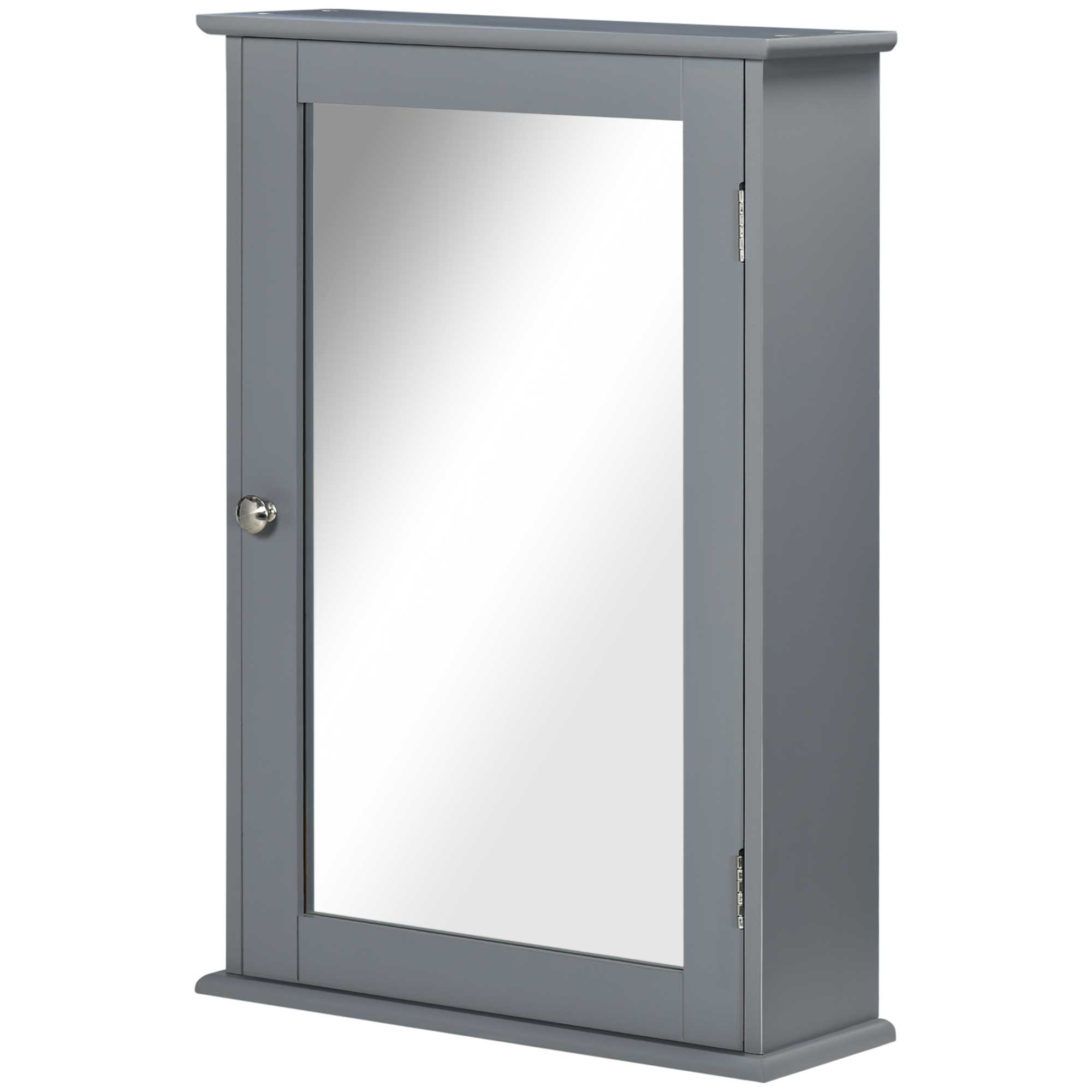 kleankin Wandschrank für Badezimmer mit Spiegel - Toilettenaufbewahrungsschrank - 1 Tür, 2 Regale - Glas und Holz Grau