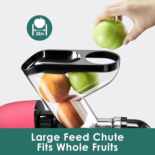 Fretta Slow Juicers, Cold Pressed Juicer Machine with 3 inch Large Feeding Chute,Masticating Juicer Machines Vegetable and Fruit,BPA Free, Powerfull 200w Motor(Pink): Home & Kitchen