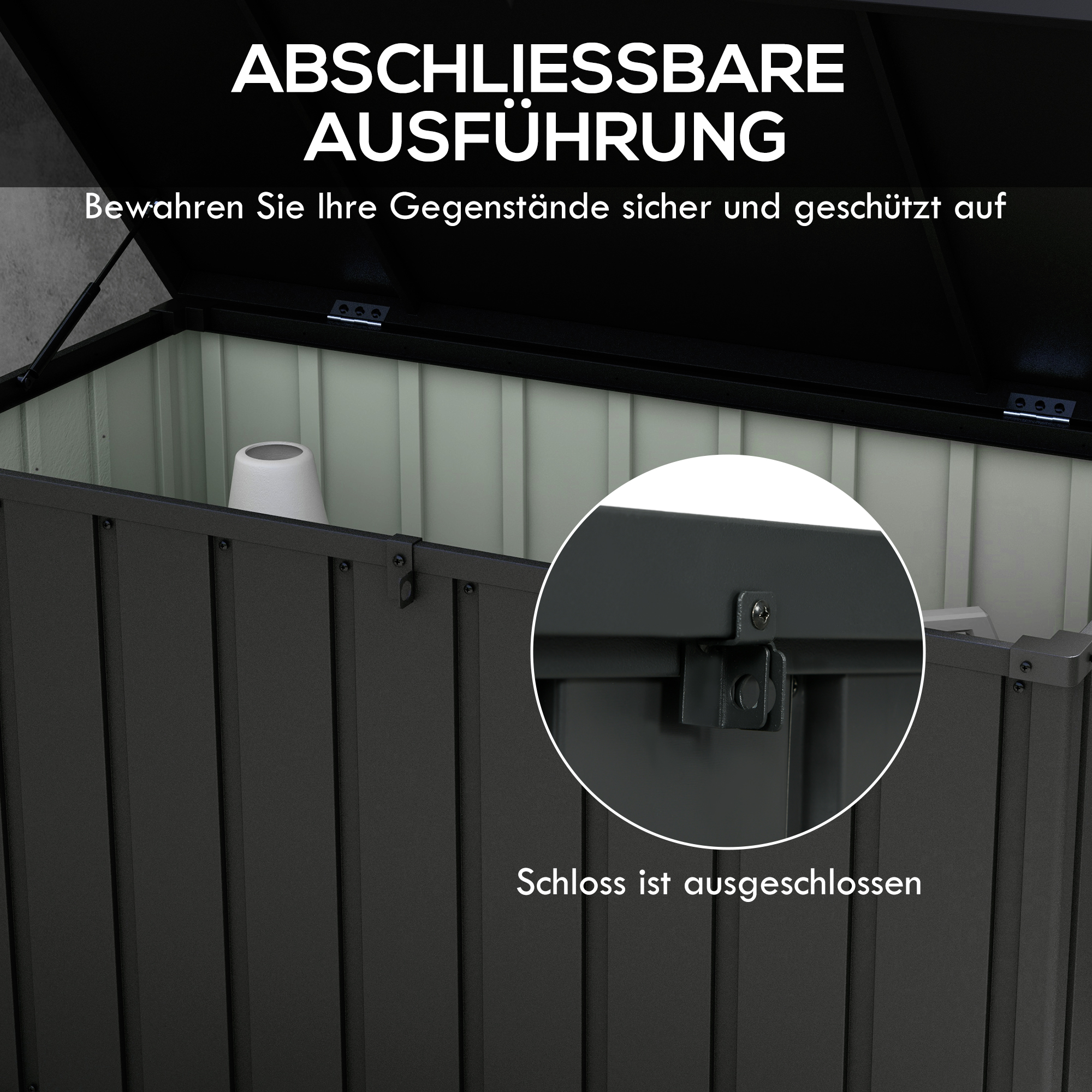 Outsunny Opbergbox, Tuinkist, 450L opbergruimte, 2 wielen, stalen frame, 125x61x70 cm, Donkergrijs
