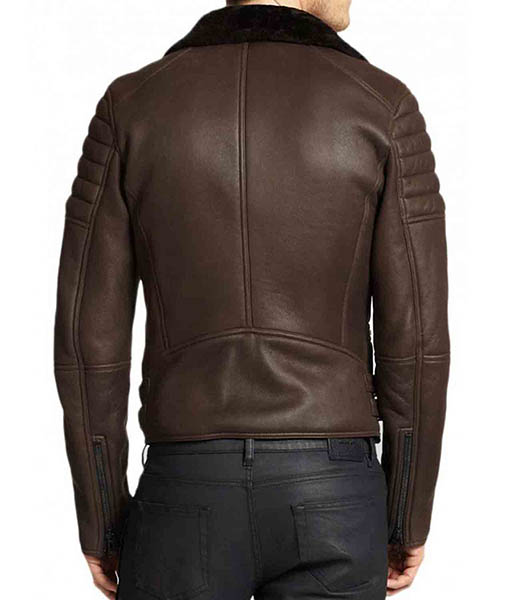 Men’s Biker Classic Brown Leather Shearling Jacket