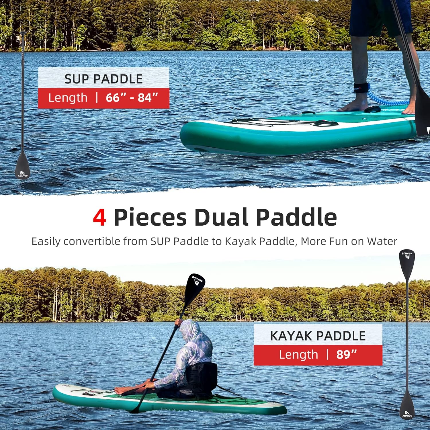Abahub Tavola SUP Gonfiabile, 320x78x15cm Set Tavola Stand Up Paddle, Blu/Verde/Arancione/Rosso con Pagaia in Alluminio Regolabile, Sedile Kayak, per Kayak, Canoa, Pesca