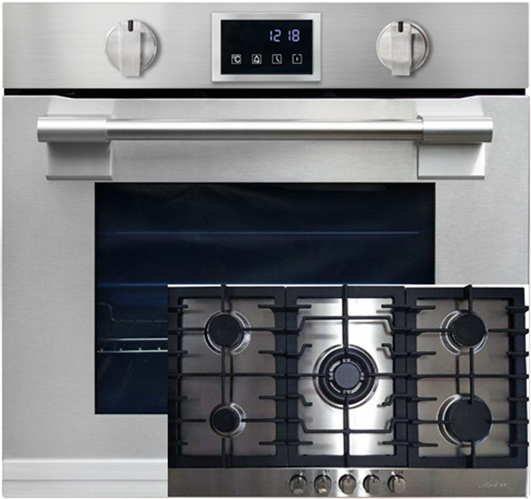 Backofen-Set Herd Set Autark Einbaubackofen XXL Einbau-Backofen 86L, mit Pyrolyse & AirFry, Touchdisplay, Drehknebel, 11 Funktionen+Einbau Gasherd, 90 cm EH 6339+KG 9356 Turbo
