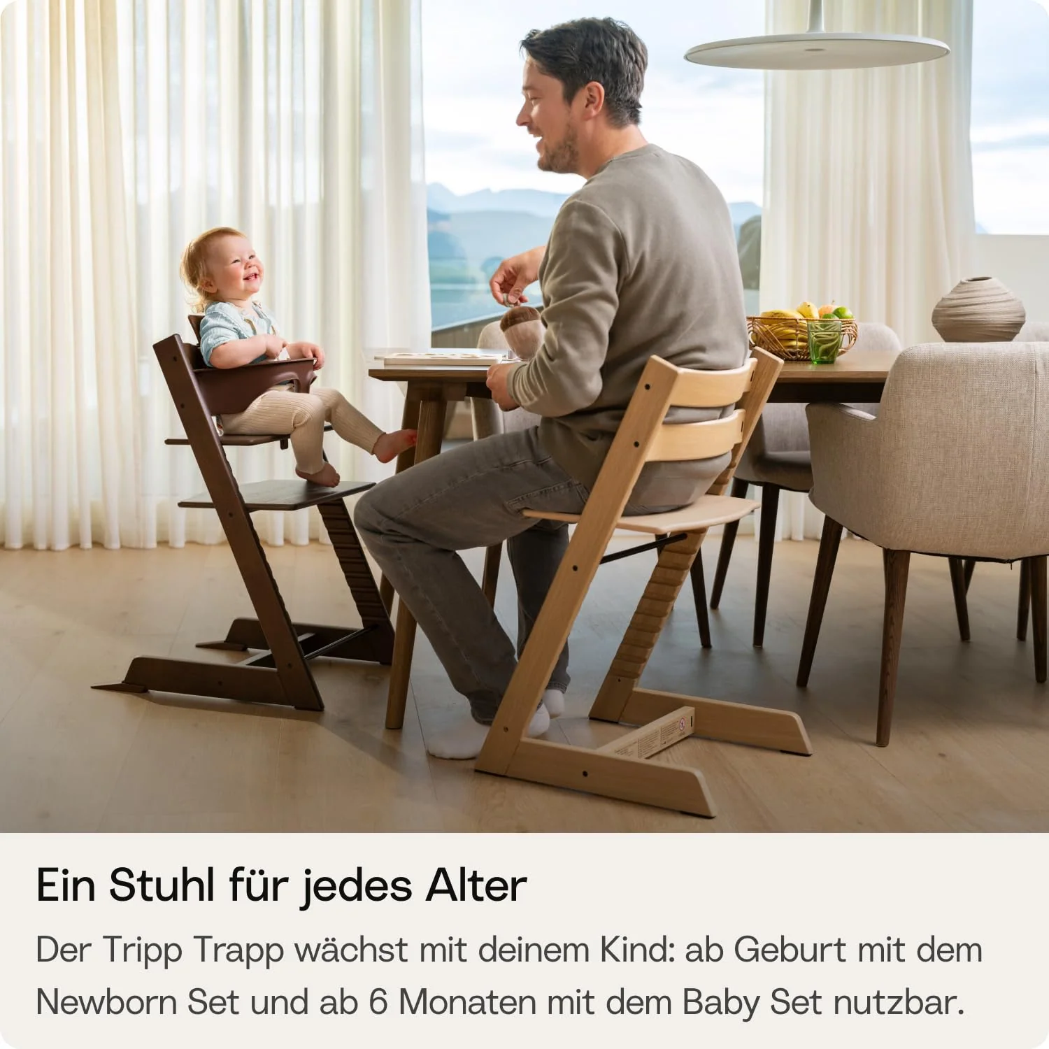 Stokke Tripp Trapp® Hochstuhl aus Holz, mitwachsender Kinderstuhl mit verstellbarer Sitz- und Fußplatte