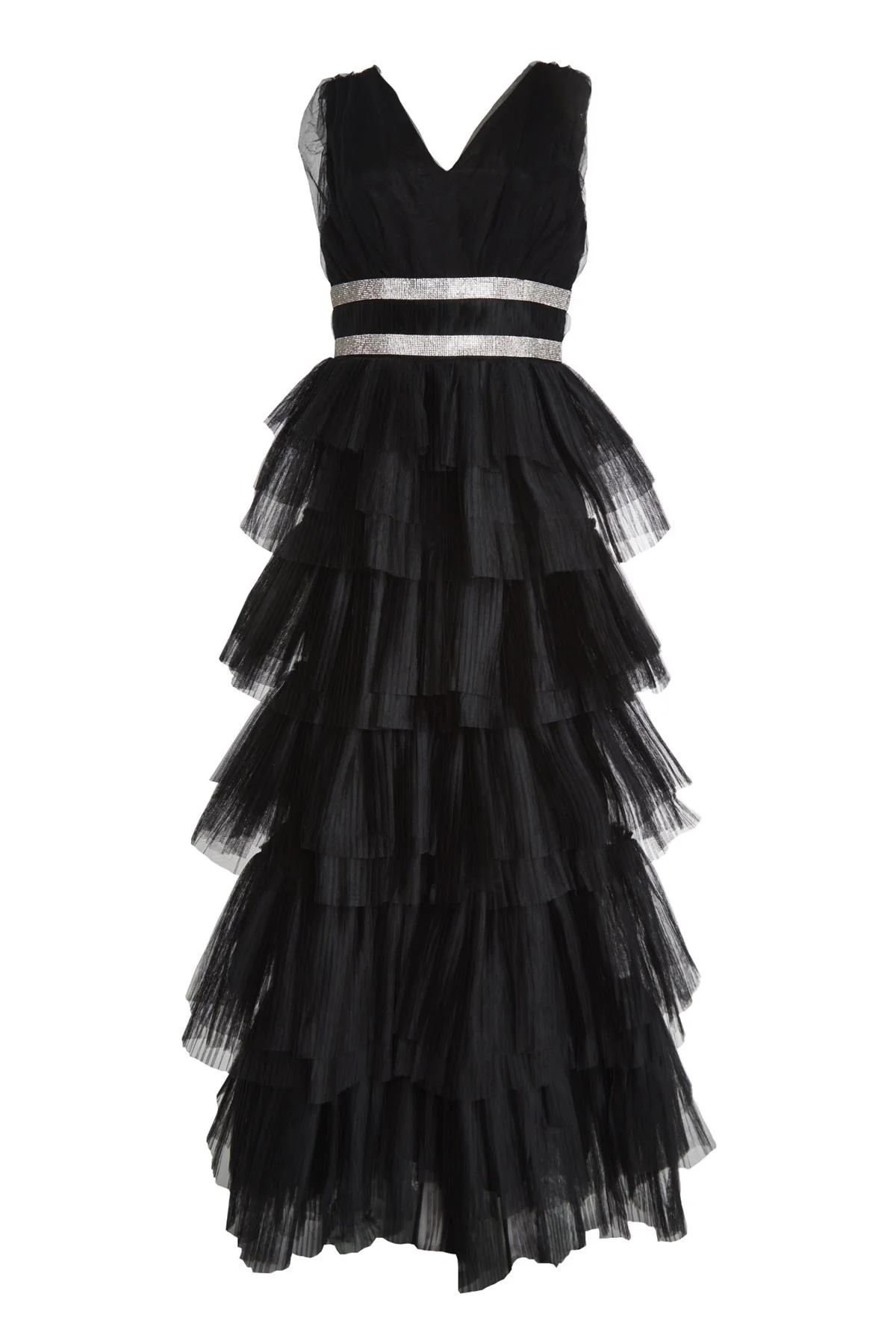 Elizabeth Black Diamante Belted Tulle Maxi Dress