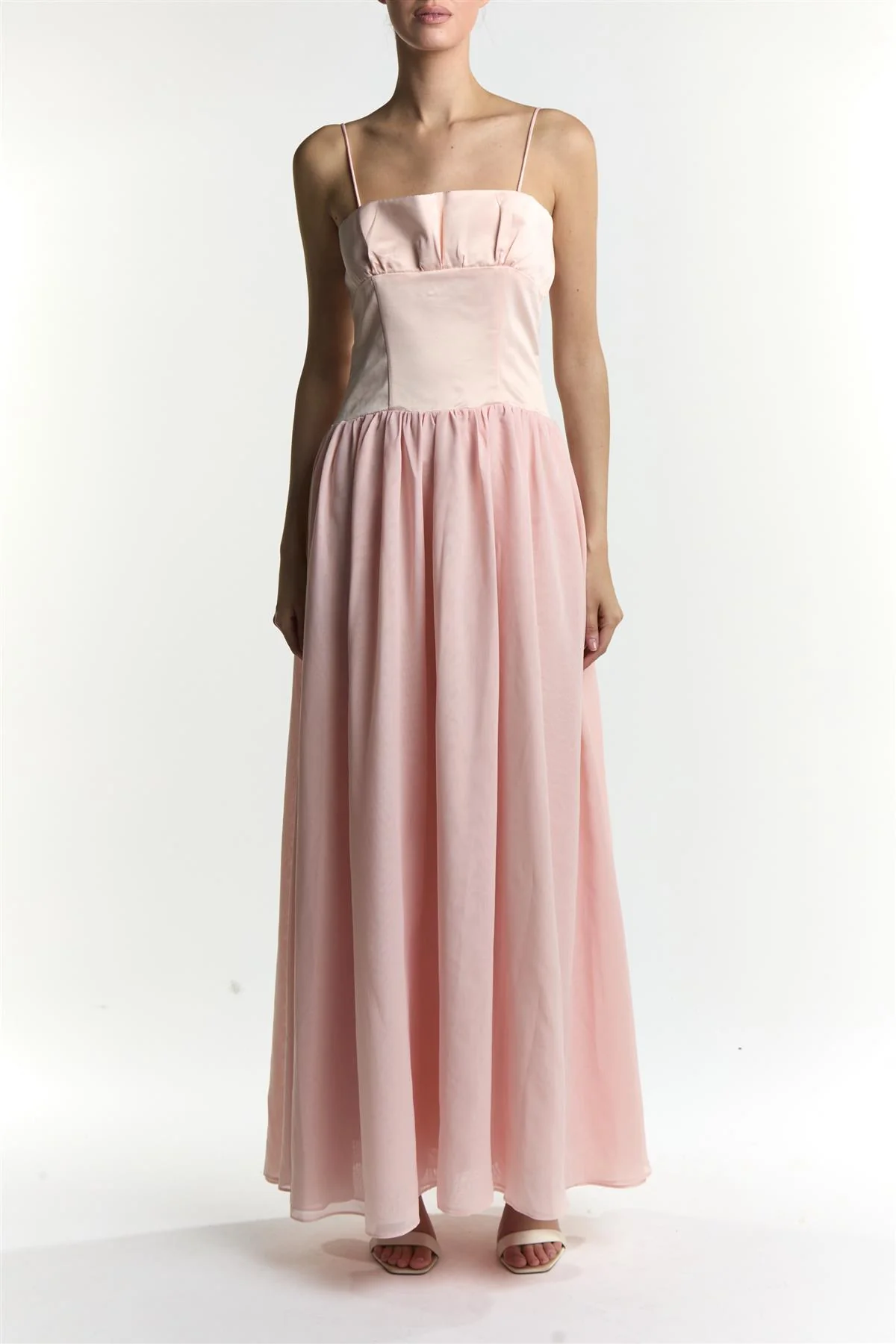 Anya Pale Pink Corset Dropped Waist Maxi Dress
