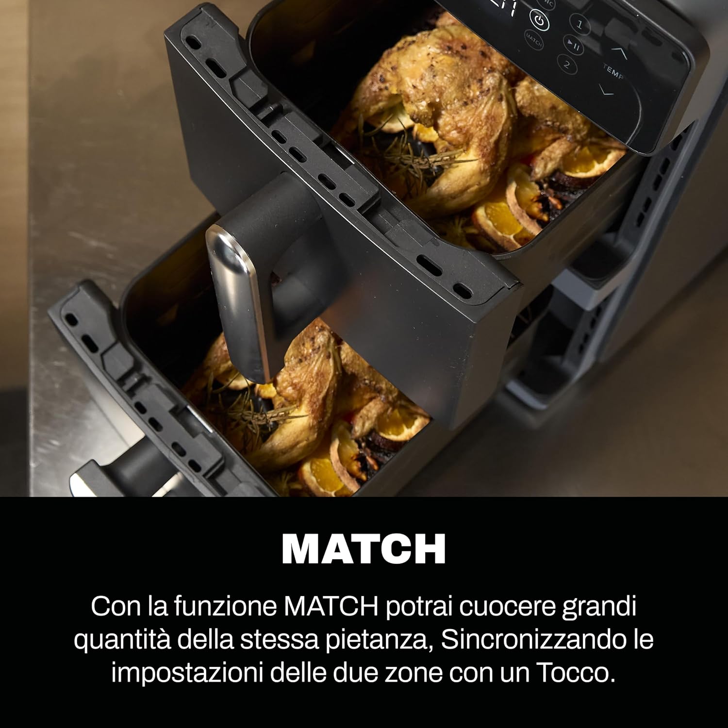 CLASSE ITALY Friggitrice ad Aria Doppio Cestello Verticale, Capacità 11 Lt, Doppia Resistenza, Cottura su 4 Livelli, Funzione Sync & Match, 9 Programmi, Senza PFAS, Temperatura da 60° a 220°, 2400W