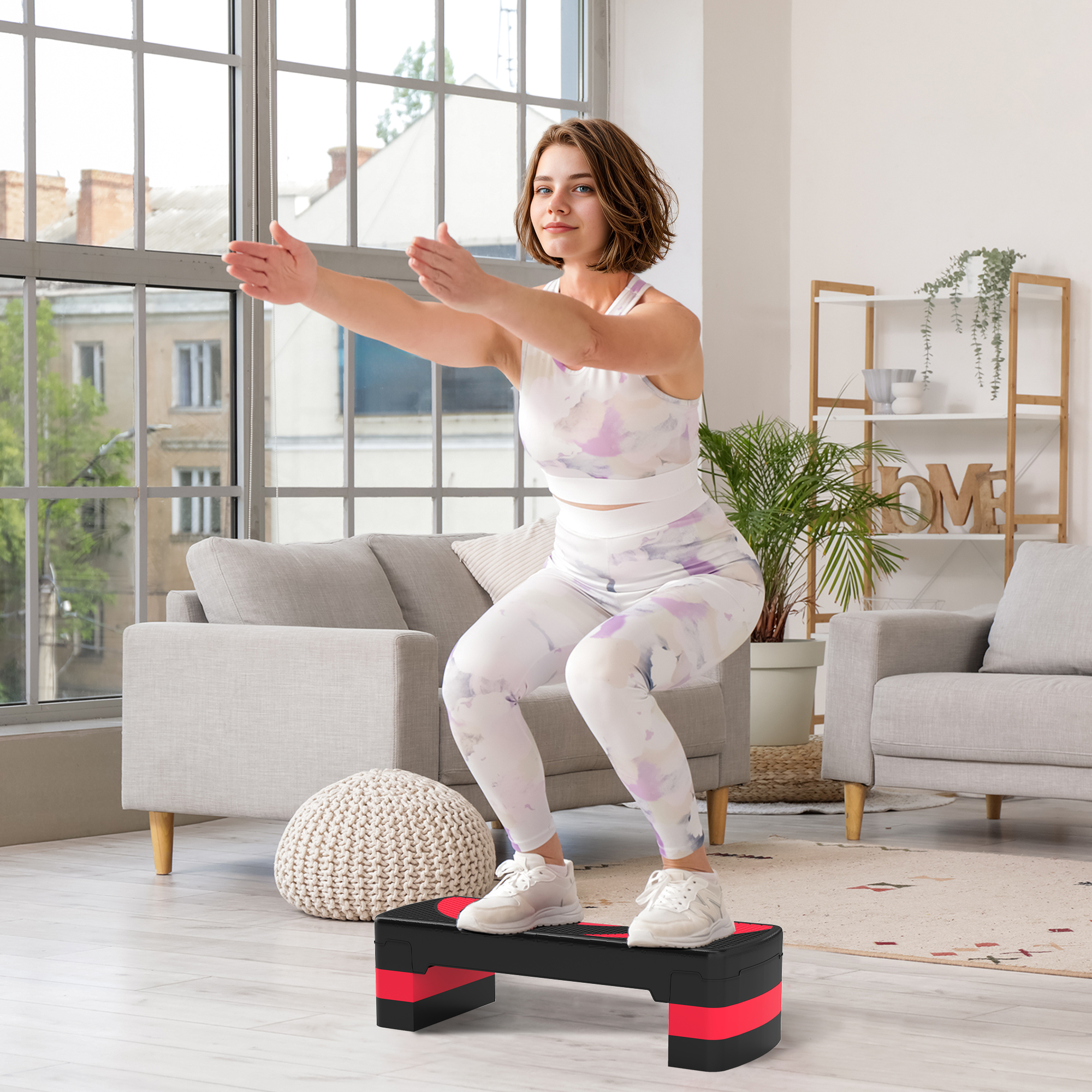 HOMCOM Aerobic-Stepper, höhenverstellbar, für Indoor und Outdoor, Belastbarkeit bis 150 kg, 80 x 31 x 10-20 cm, Rot