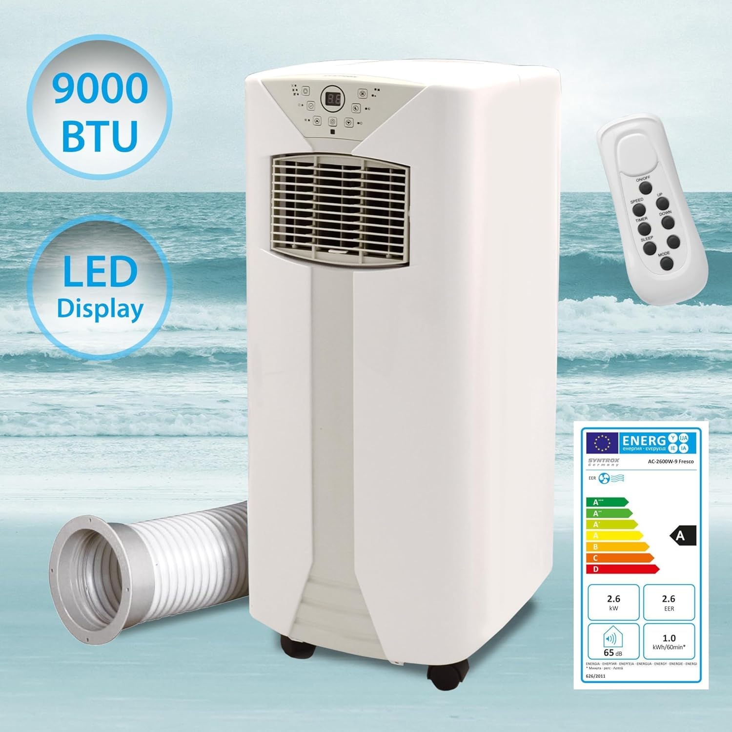 Syntrox 9000 BTU Mobiles Klimagerät Fresco | Mobile Klimaanlage | Luftentfeuchter, mit Fernbedienung und Timer Funktion, Effiziente Kühlung, integrierter Schlaf-Modus