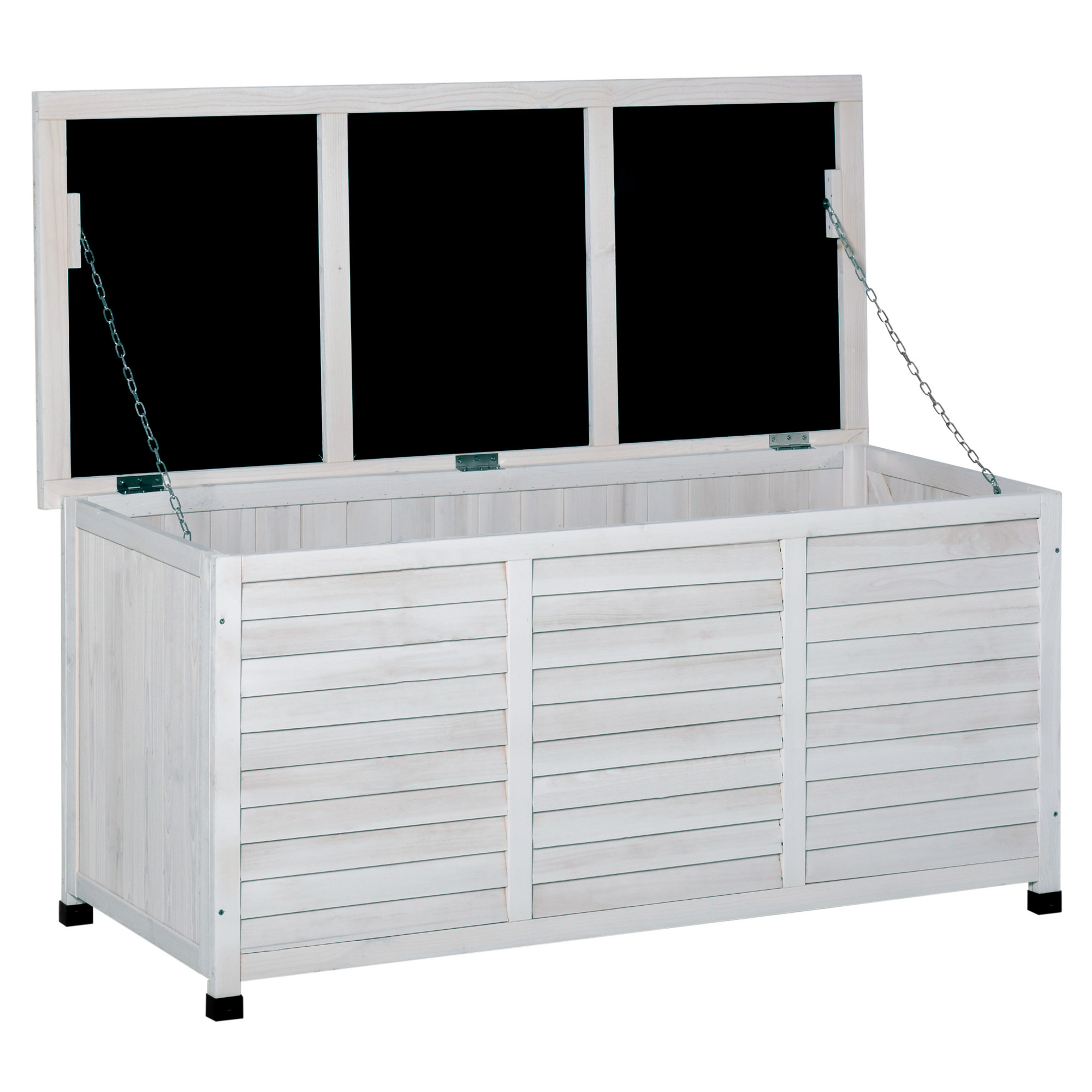 Outsunny Garten-Aufbewahrungsbank aus Fichtenholz, Outdoor-Aufbewahrungsbox mit rutschfesten Füßen 127x56x60cm, Weiß