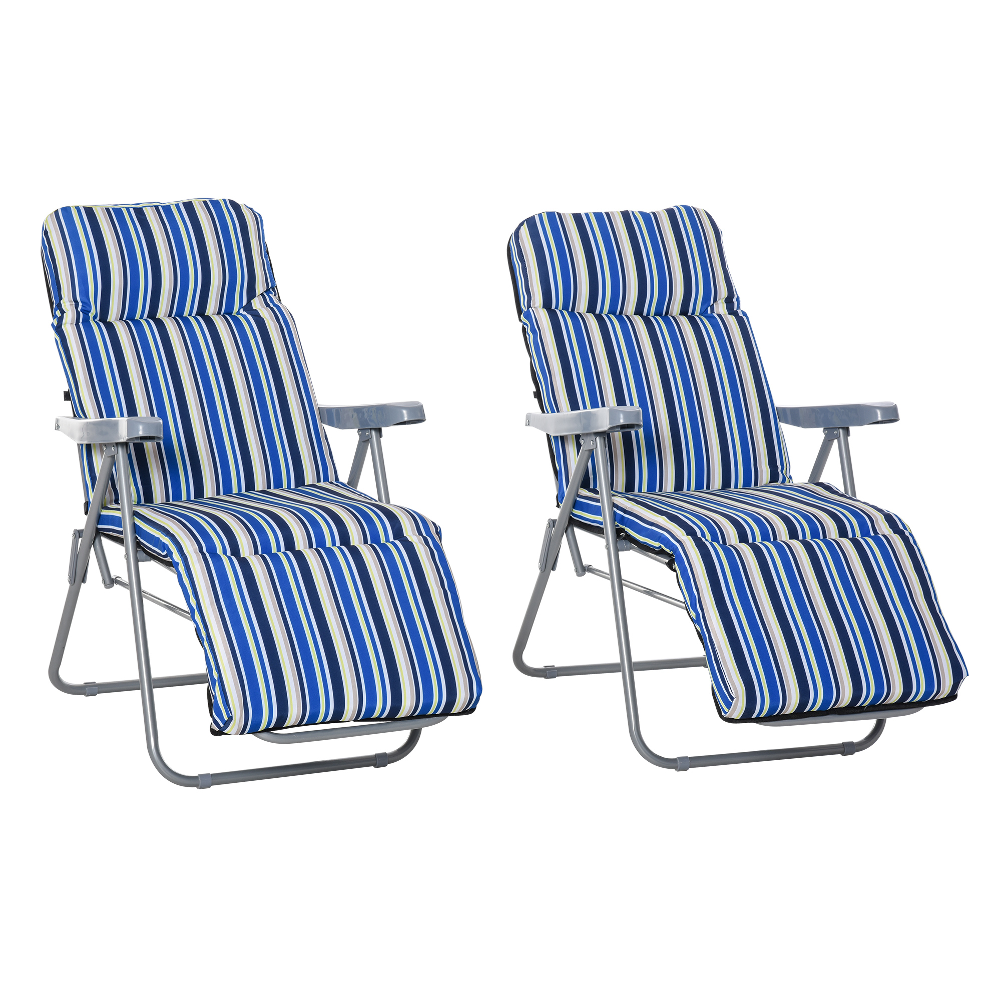Outsunny 2er-Set Liegestuhl Set mit Kissen klappbar Sonnenliege 5 Stufen verstellbarer Rückenlehne Gartenliege Gartenmöbel Set Stahl Polyester Blau 60 x 75 x 65-102 cm