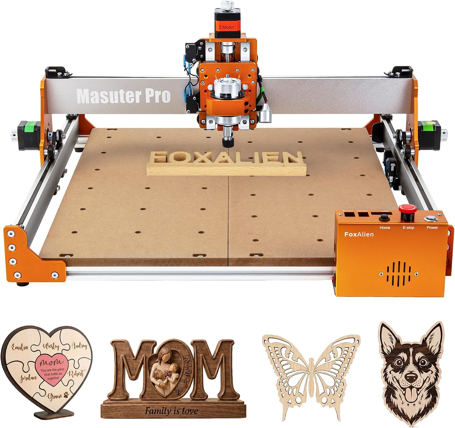 FoxAlien Masuter Pro 4040 CNC Fräs/Fräsmaschine, 400x400x60mm Vollaluminium Graviermaschine, 3-Achsen Holzstich, Acryl Gravur, Aluminium