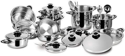 Lagostina Dietetica, Set di Pentole e Utensili da Cucina, Adatto a Induzione, Gas e Forno in Acciaio Inox 18/10, Lavabile in Lavastoviglie, Made in Italy, 24 Pezzi